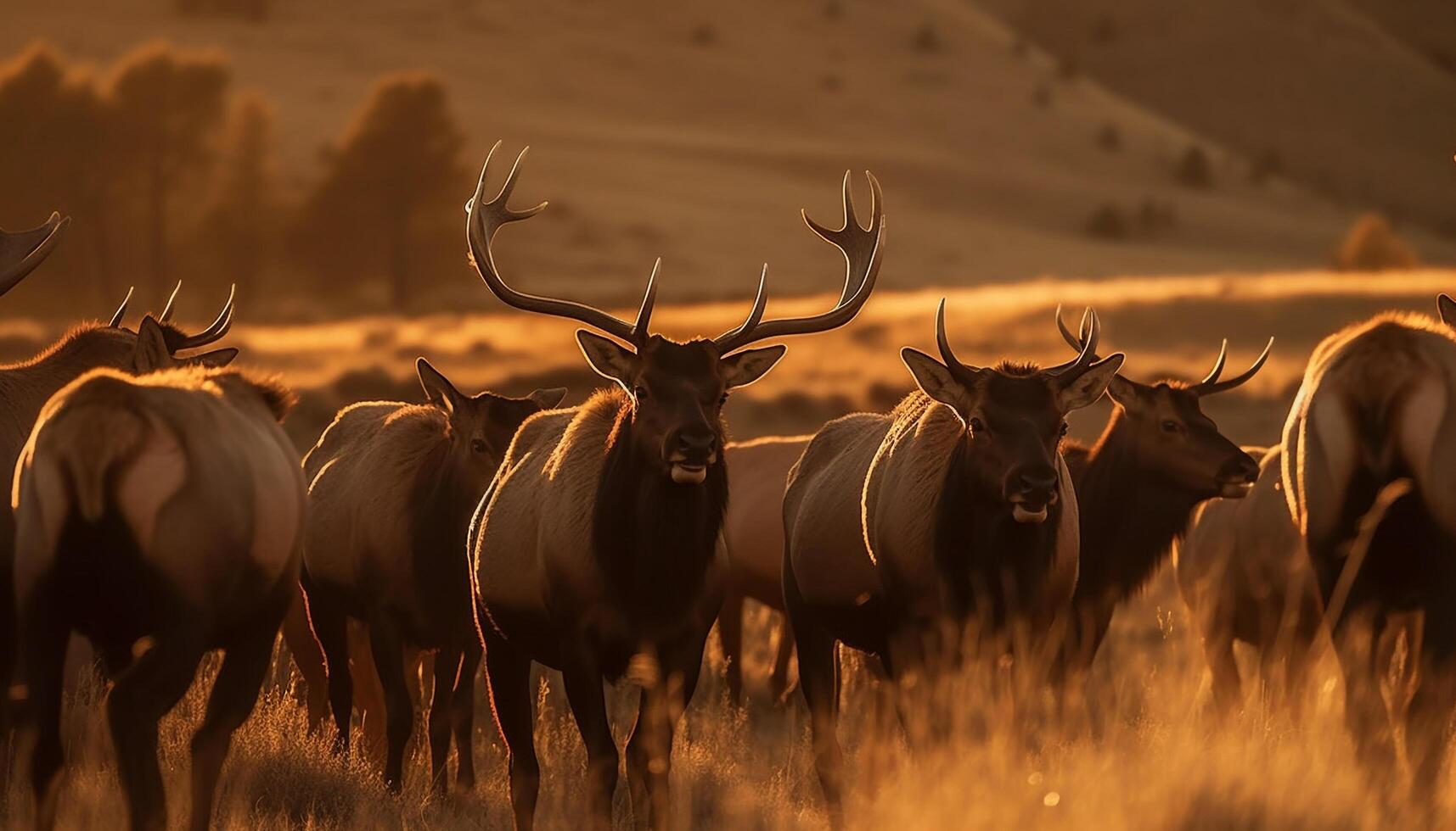 A majestic stag stands in the frosty winter night generated by AI photo