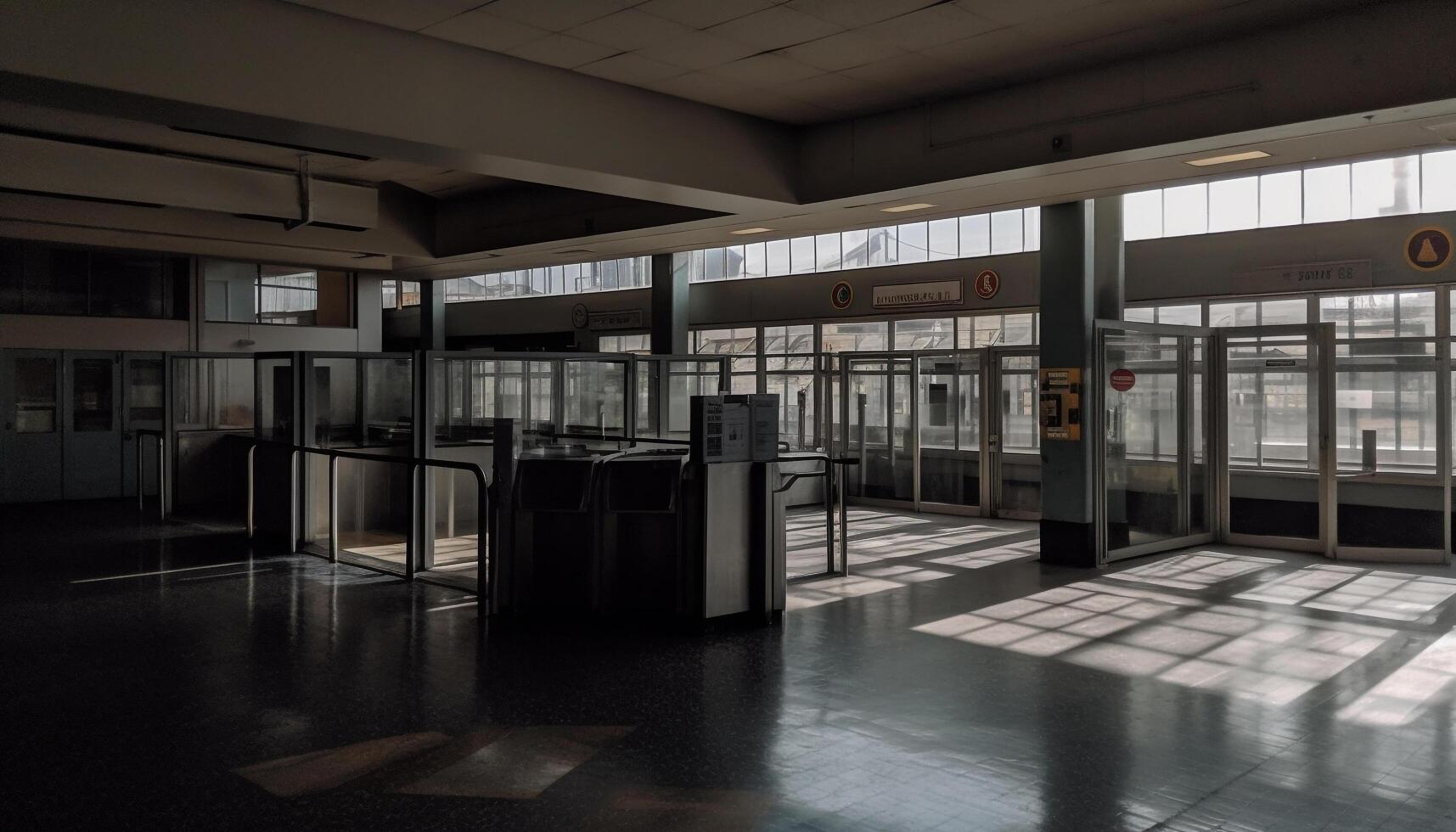 Modern business travel through futuristic subway station with glass architecture generated by AI photo