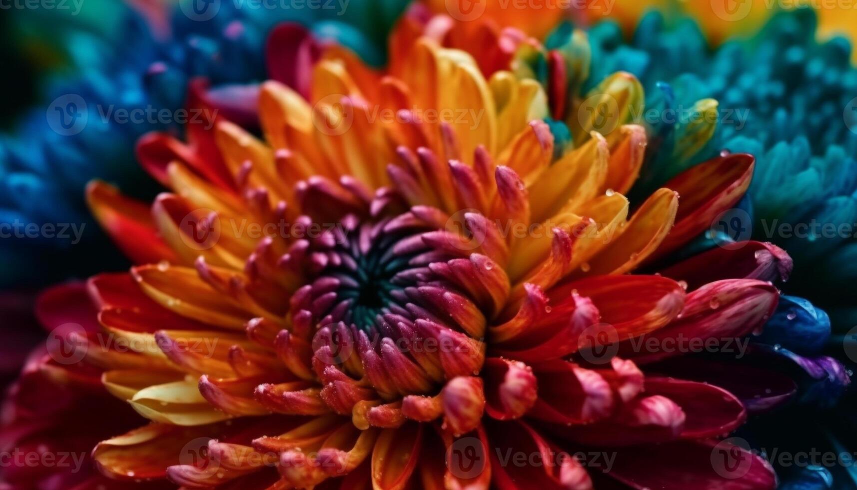 Vibrant petals of a wet dahlia in formal garden generated by AI photo