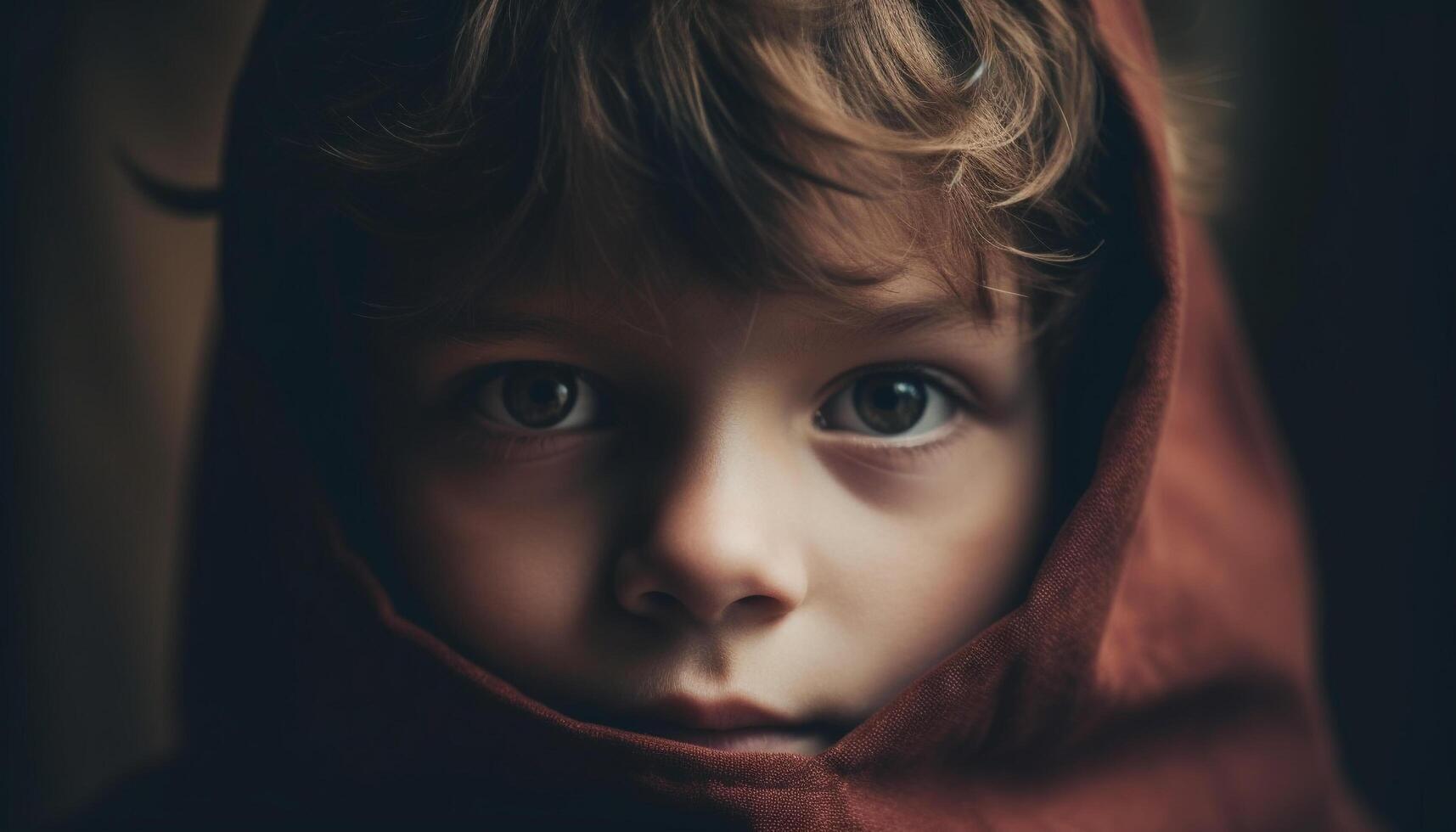 Cute toddler boy smiling, looking at camera with innocence and joy generated by AI photo