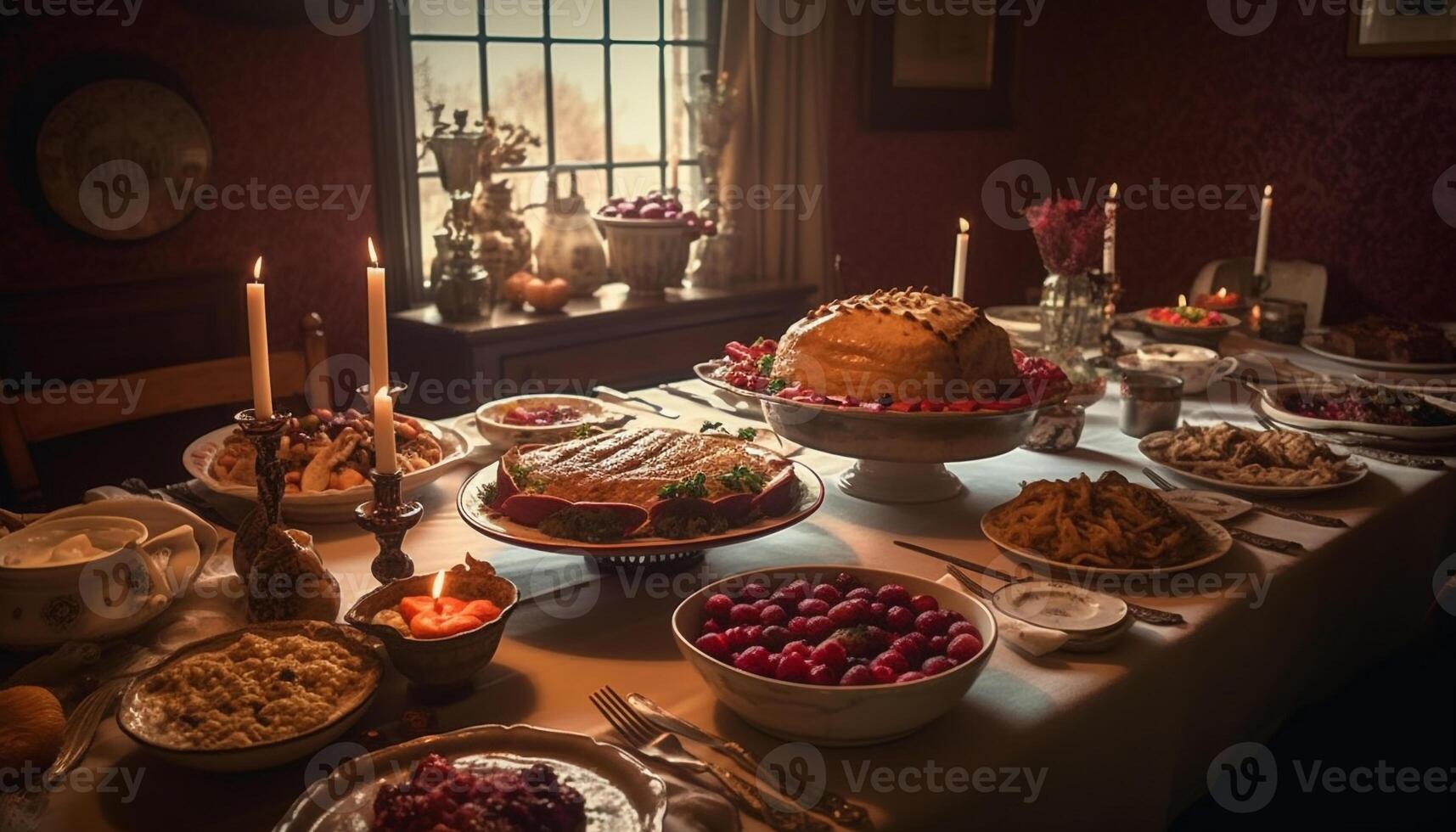 A rustic still life homemade bread, meat, and cranberry indulgence generated by AI photo