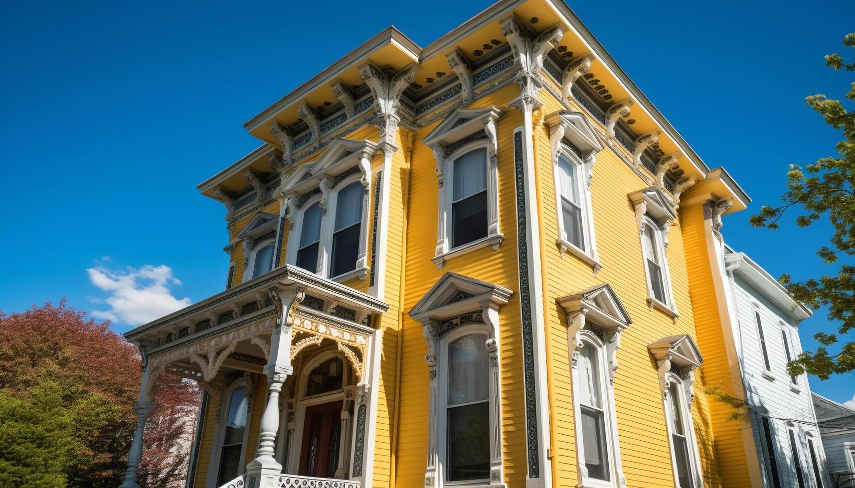 The old fashioned luxury building yellow facade boasts elegant architecture generated by AI photo