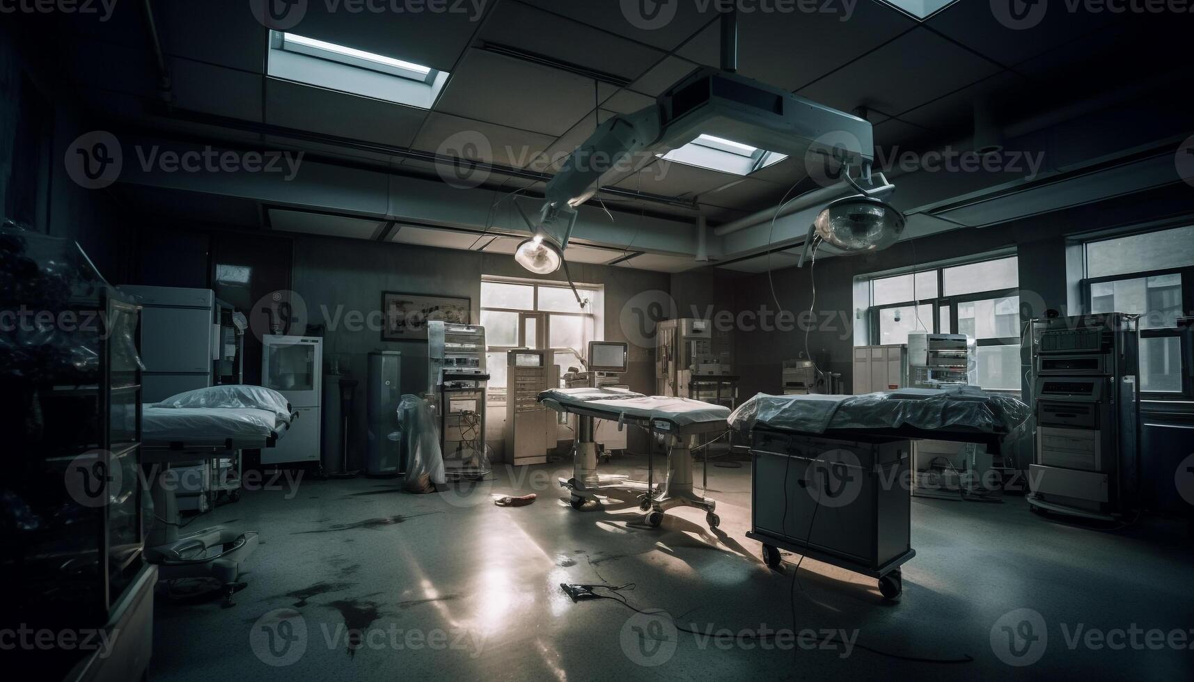 experto cirujano en oscuro hospital laboratorio usos computadora para cirugía generado por ai foto