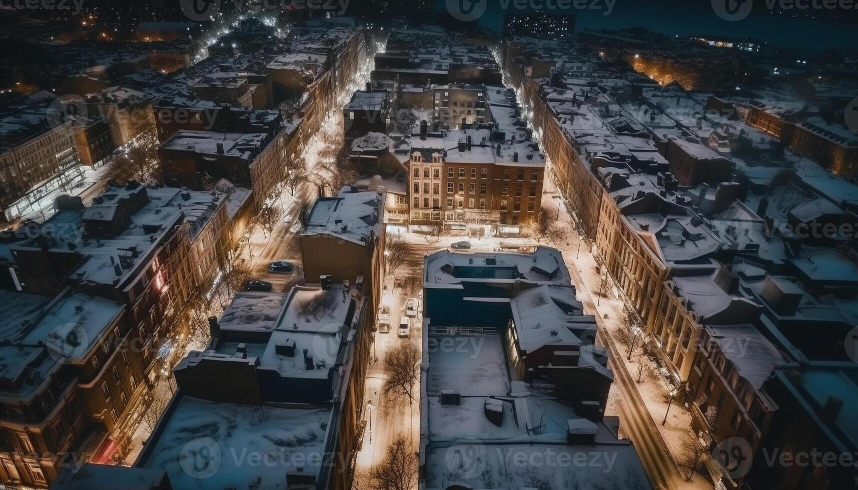 el ciudad horizonte iluminado a noche, un famoso sitio generado por ai foto