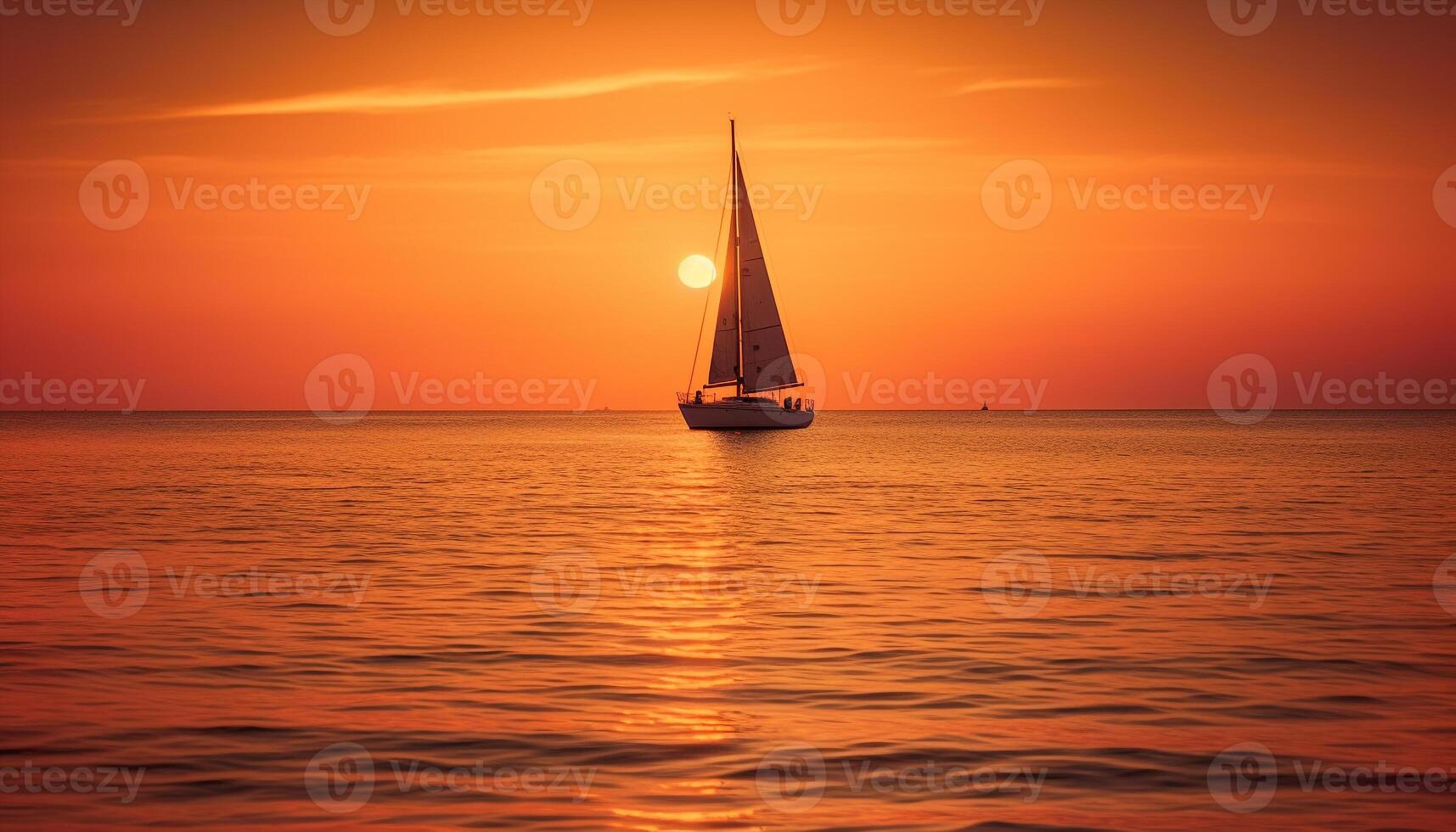 Sailing yacht silhouette on tranquil orange coastline, perfect romantic journey generated by AI photo