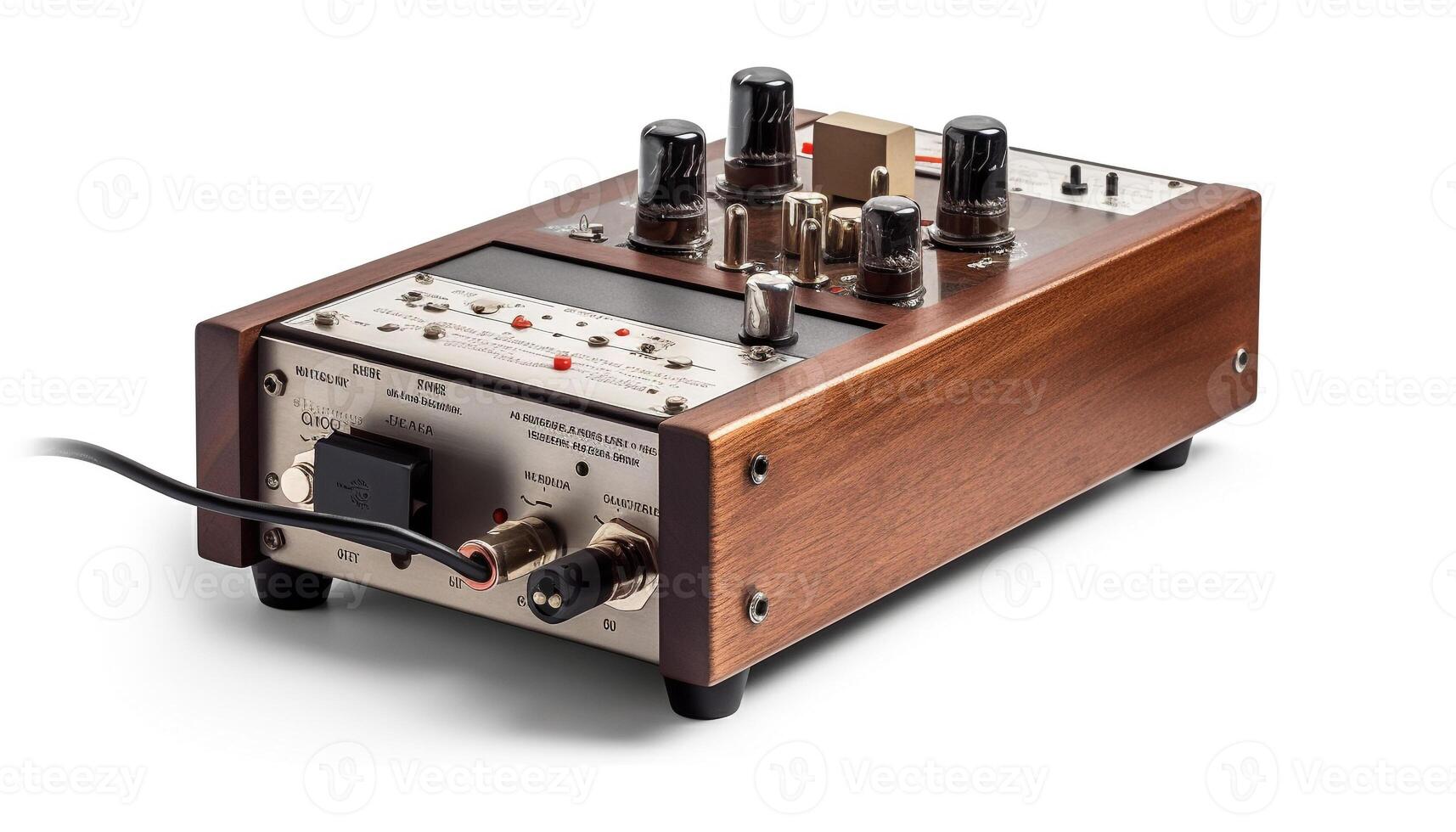 Antique amplifier knob controls electricity flow in old stereo equipment generated by AI photo