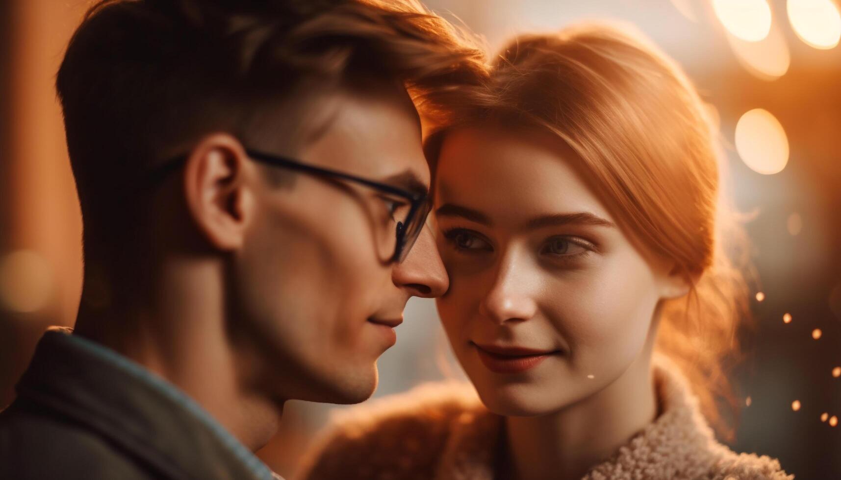 A carefree young couple embracing outdoors, enjoying love and happiness generated by AI photo