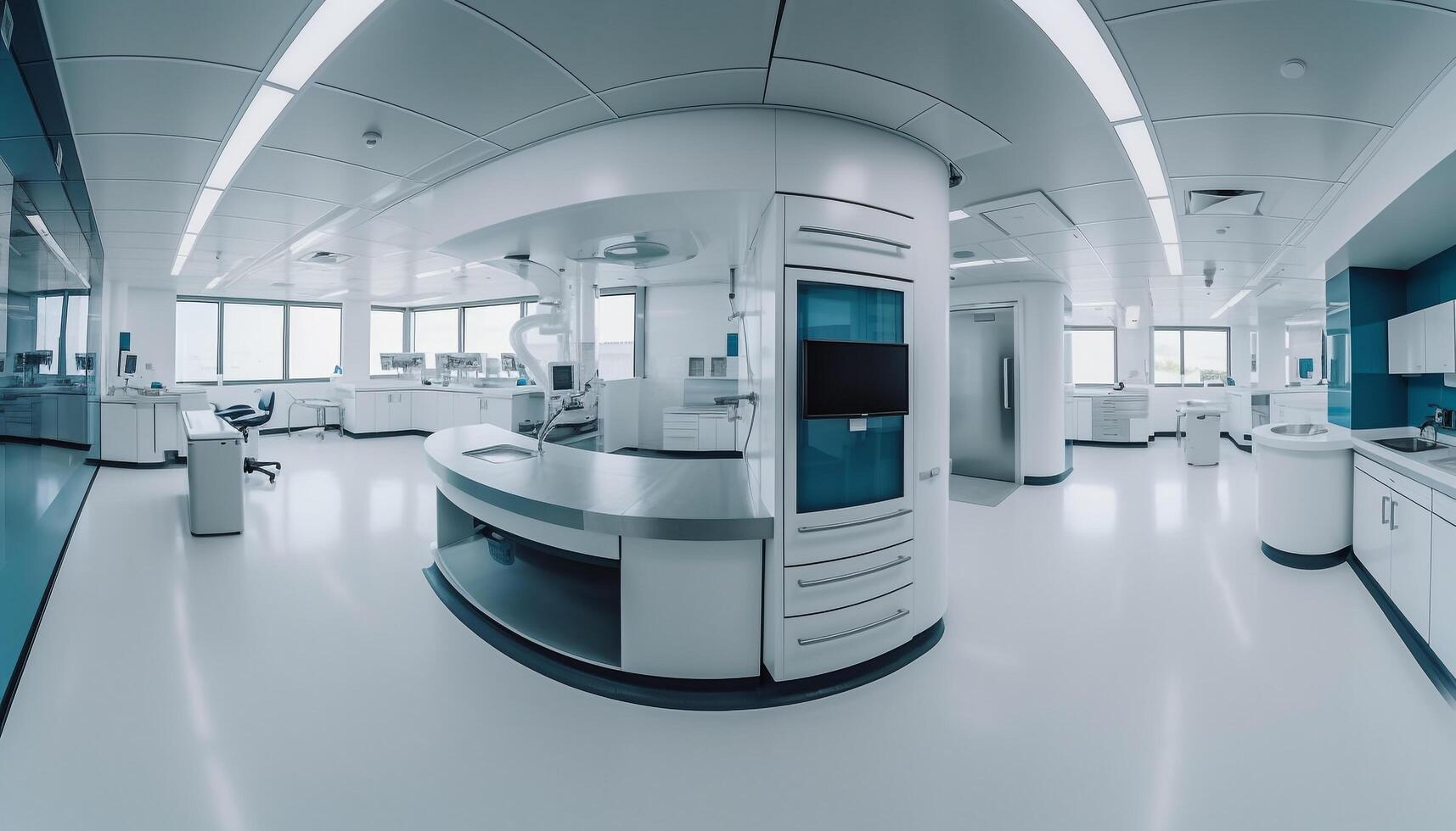 Futuristic laboratory with modern equipment and steel machinery, no people generated by AI photo