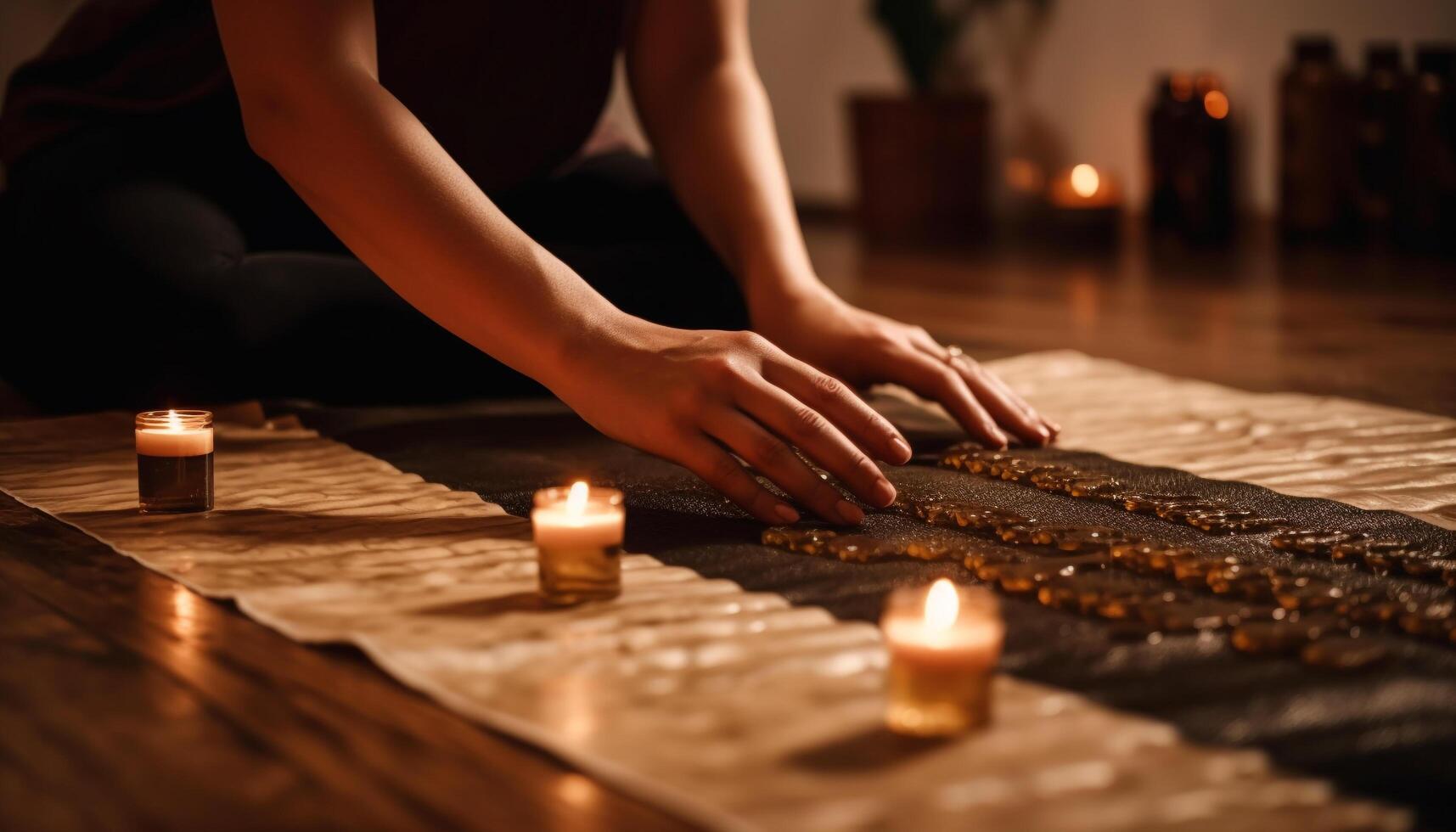 The glowing candle illuminates the room, bringing warmth and relaxation generated by AI photo