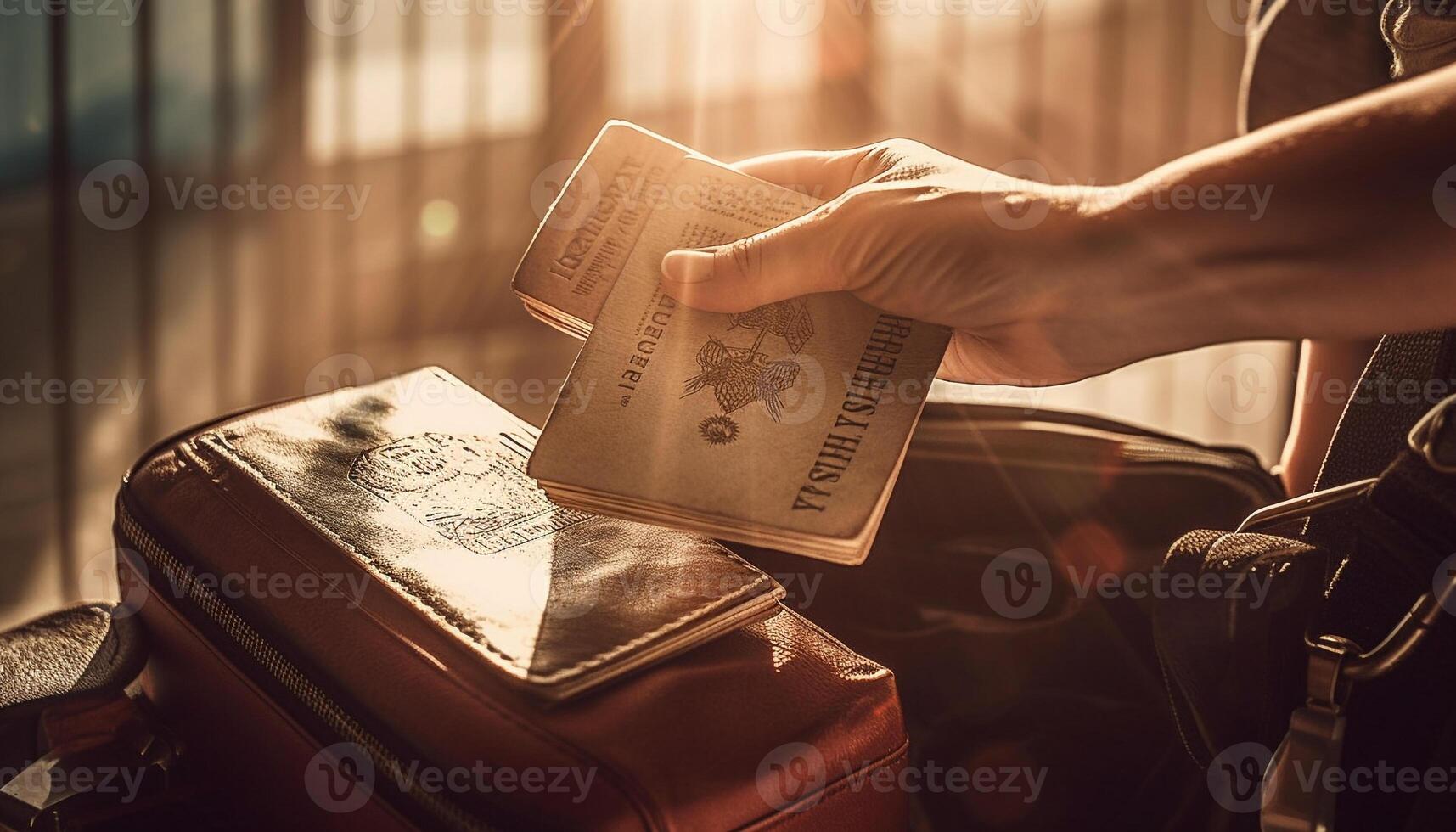 One person holding passport and book, ready for adventure generated by AI photo