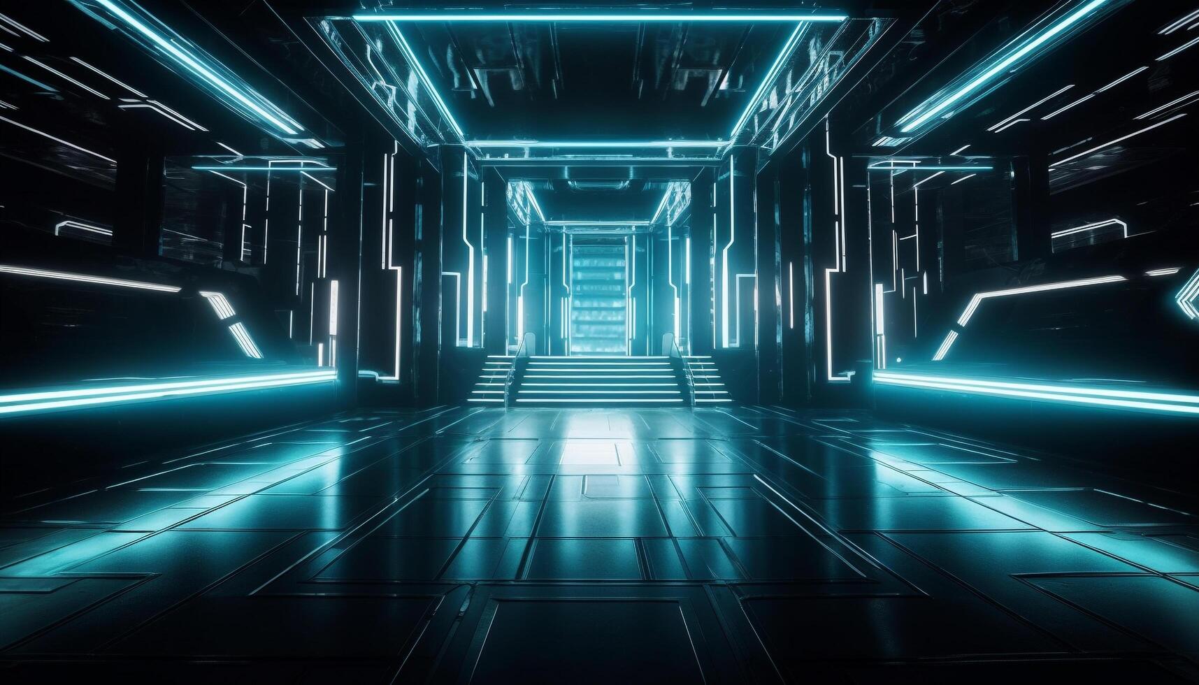 Futuristic architecture in a vanishing point, digitally generated image generated by AI photo