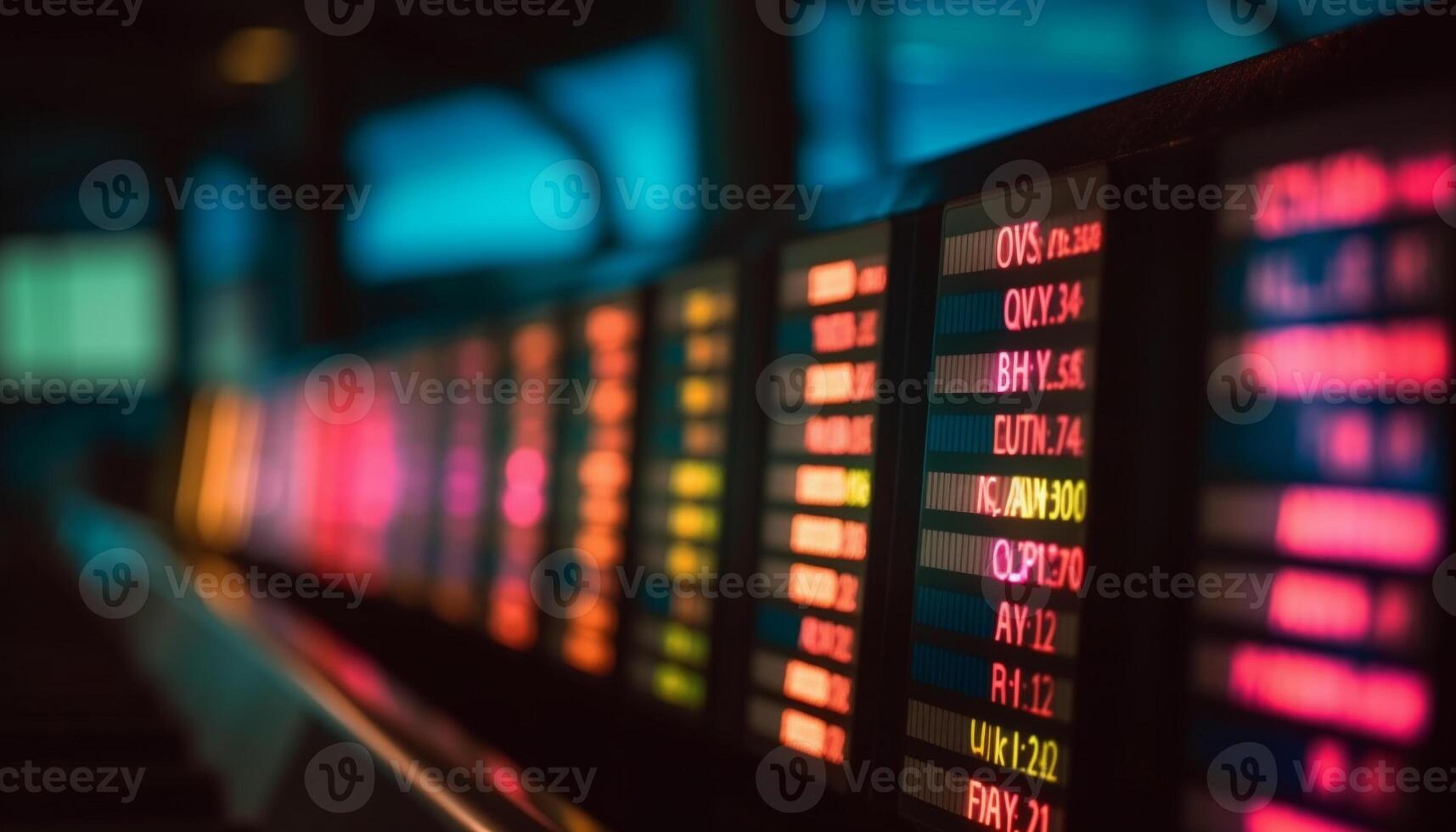 Business travel delayed, check digital display for updated arrival time generated by AI photo
