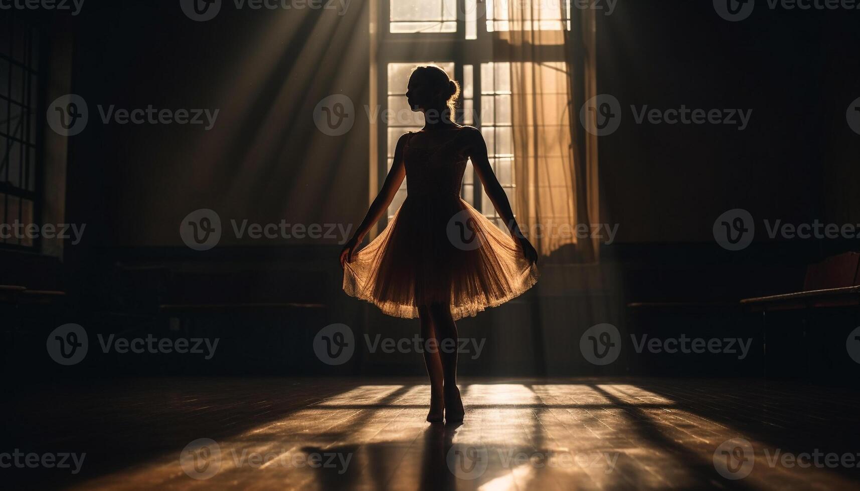 Elegant ballet dancer showcases skill and grace on stage theater generated by AI photo
