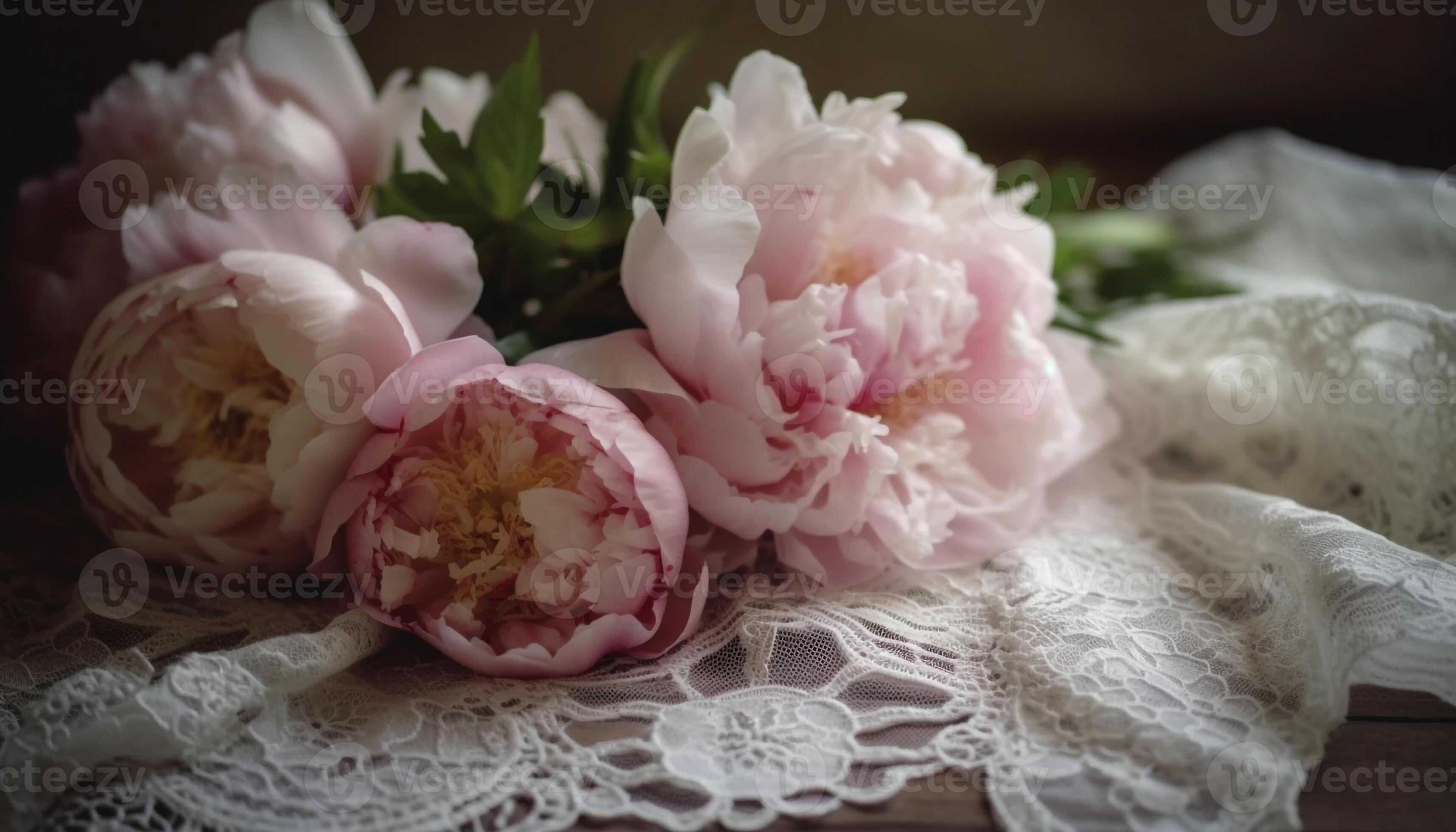 Fresh peony bouquet, a rustic composition of pink and yellow petals