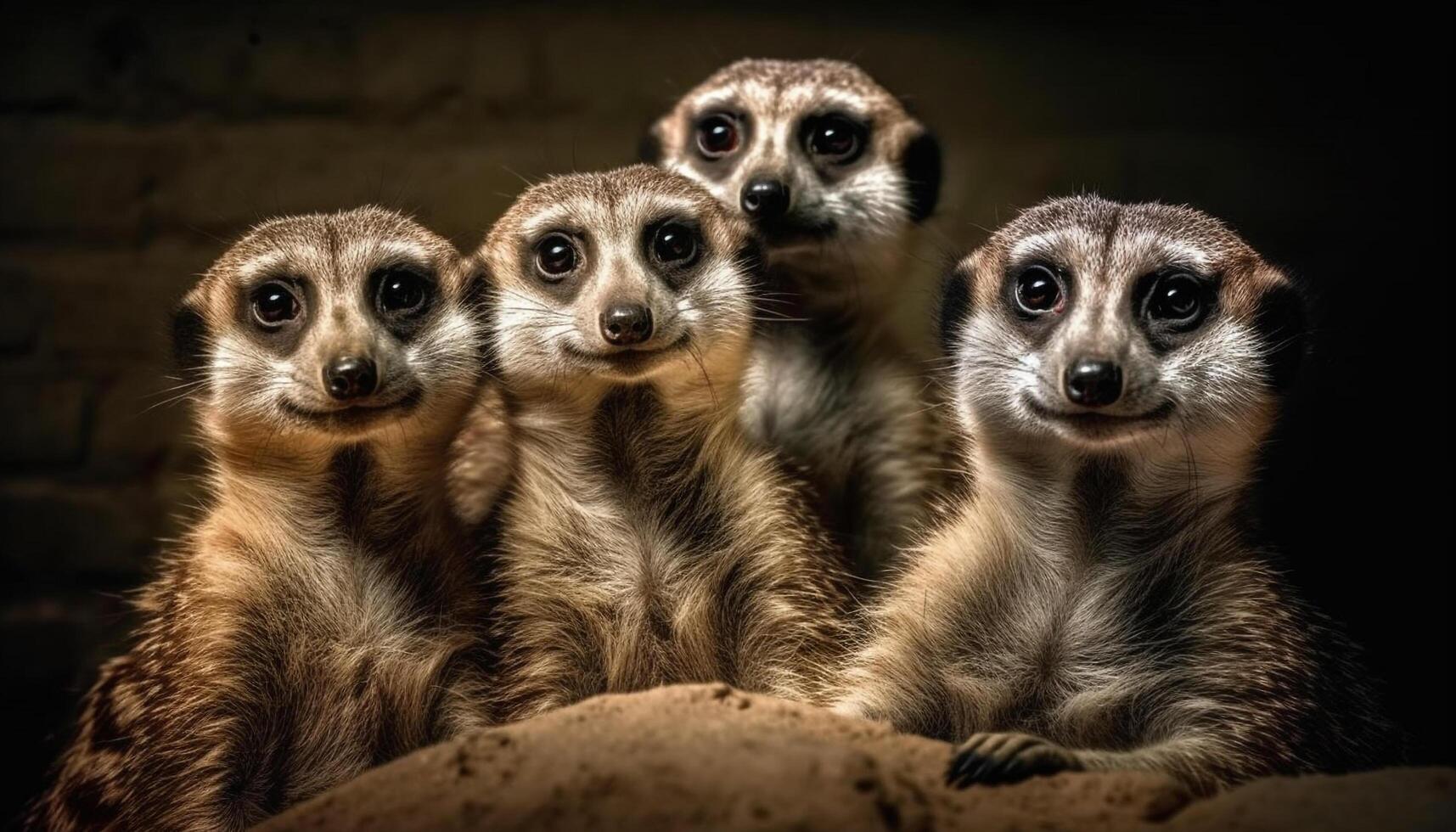 The cute meerkat and lemur stare, alert, at the camera generated by AI photo