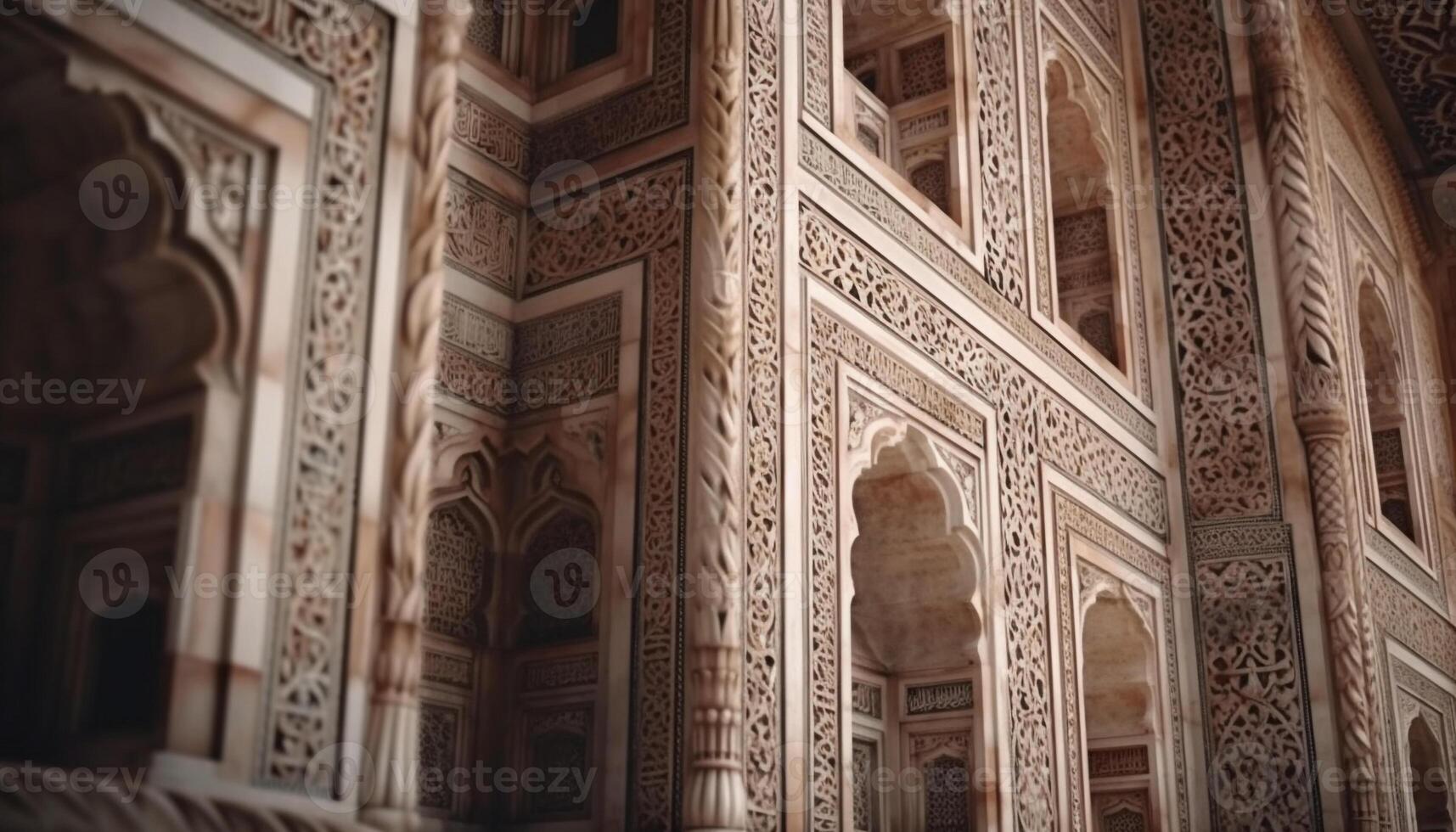 The ornate sandstone tomb boasts ancient elegance and intricate patterns generated by AI photo