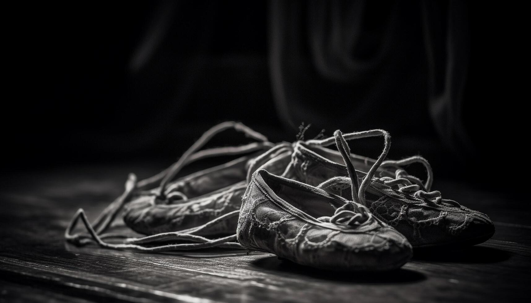 Old fashioned leather sports shoe with dirty shoelaces on rustic wood generated by AI photo