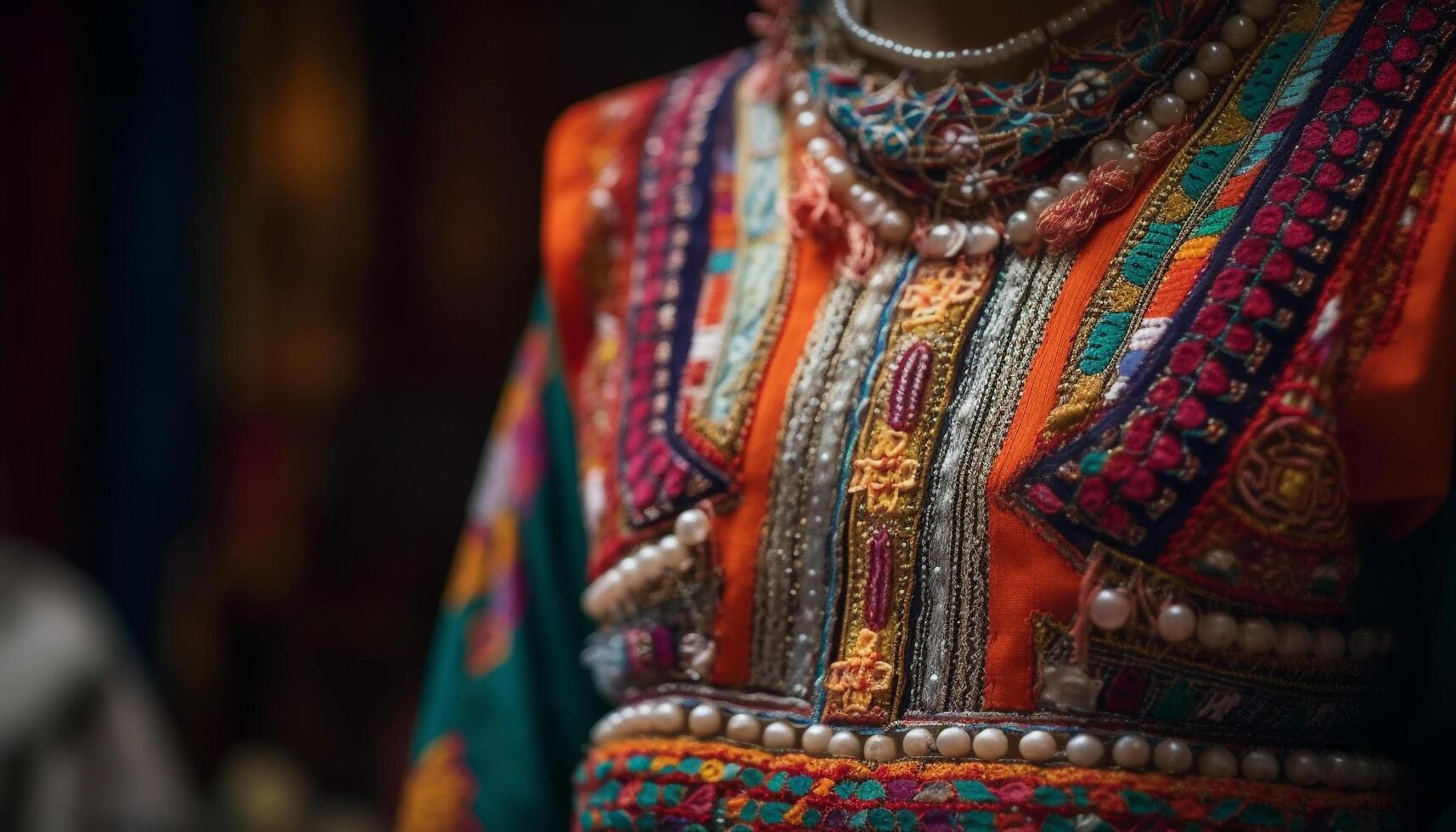 vibrante colores y florido patrones adornar tradicional indio ropa y joyería generado por ai foto