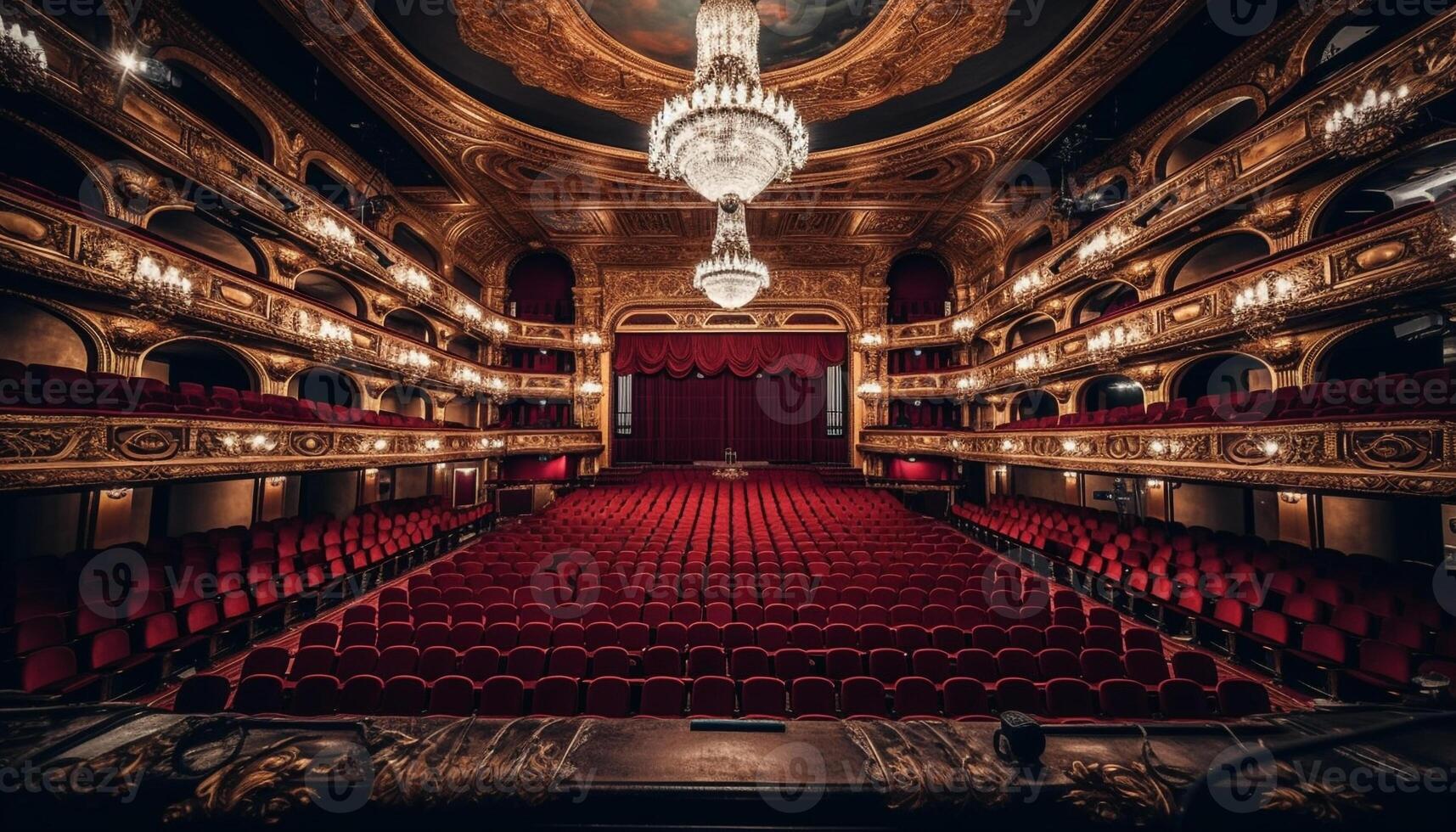 The majestic theater elegant architecture and velvet seats illuminate performances generated by AI photo