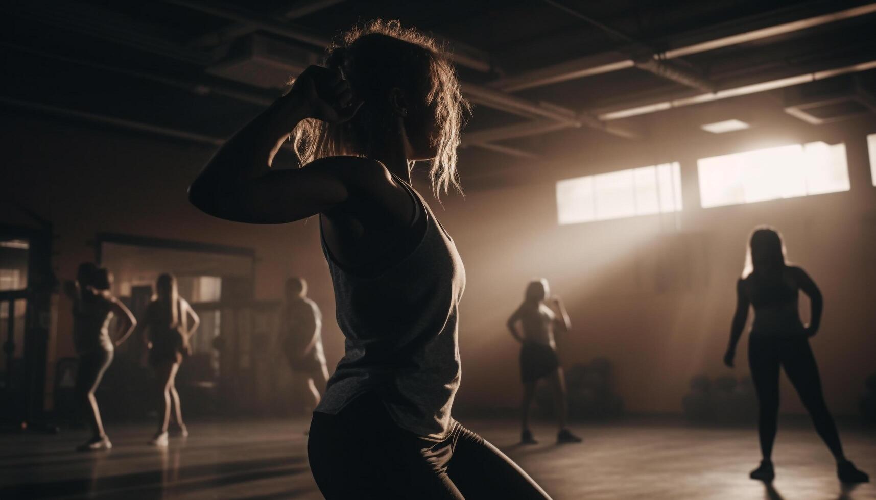 A group of determined young adults practicing indoor sports training generated by AI photo