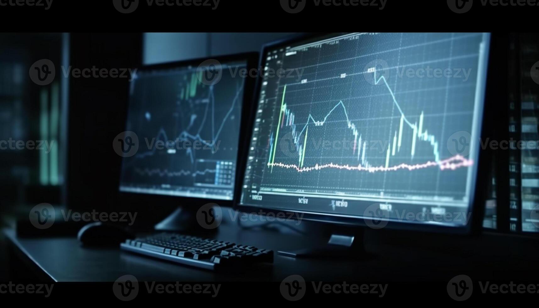 Analyzing business growth data on modern computer monitor with chart generated by AI photo