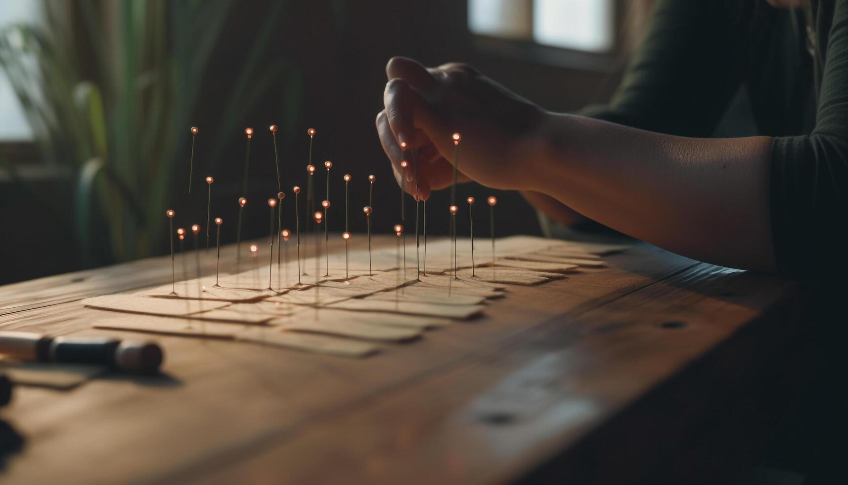 One person, a craftsperson, holding a work tool, making decorations generated by AI photo