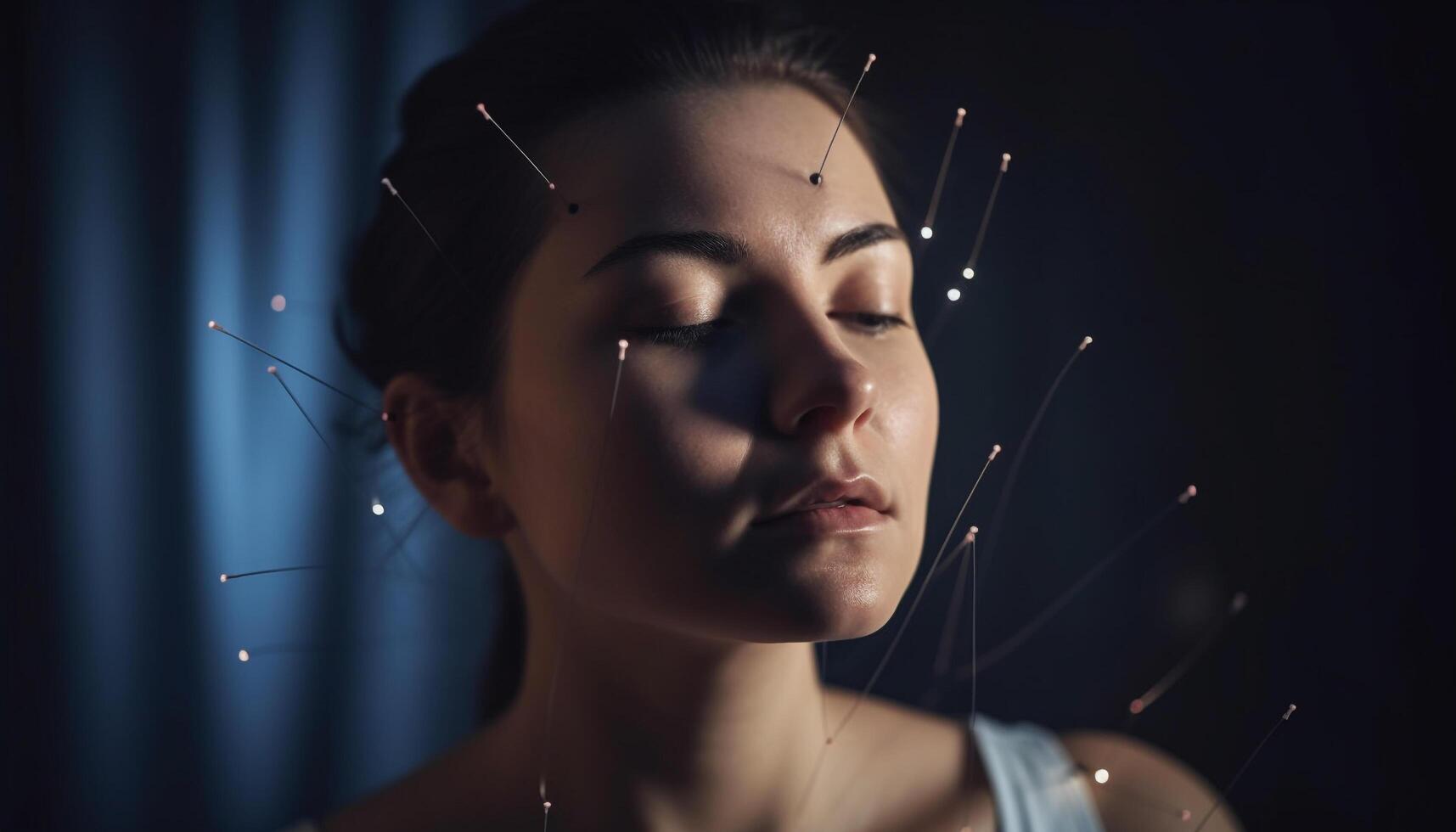 adult woman acupuncture treatment illuminates her serene beauty generated by AI photo