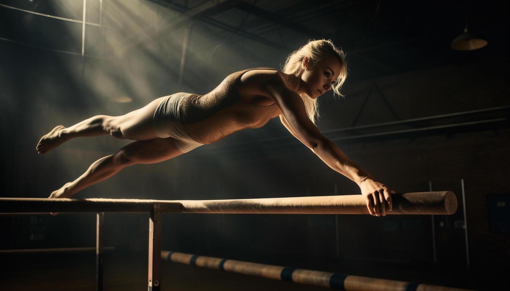 uno determinado atleta practicando flexibilidad y equilibrar en salud club generado por ai foto