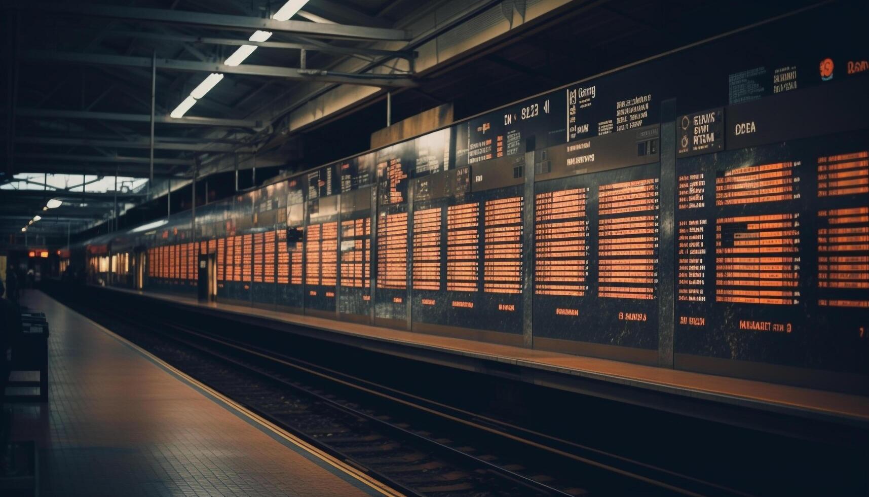 dentro el subterraneo tren, dejando el iluminado ciudad vida detrás generado por ai foto