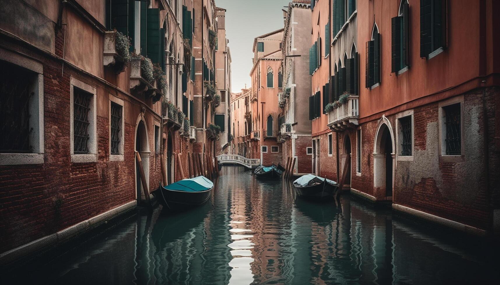 The majestic architecture of Veneto famous canal illuminates at dusk generated by AI photo