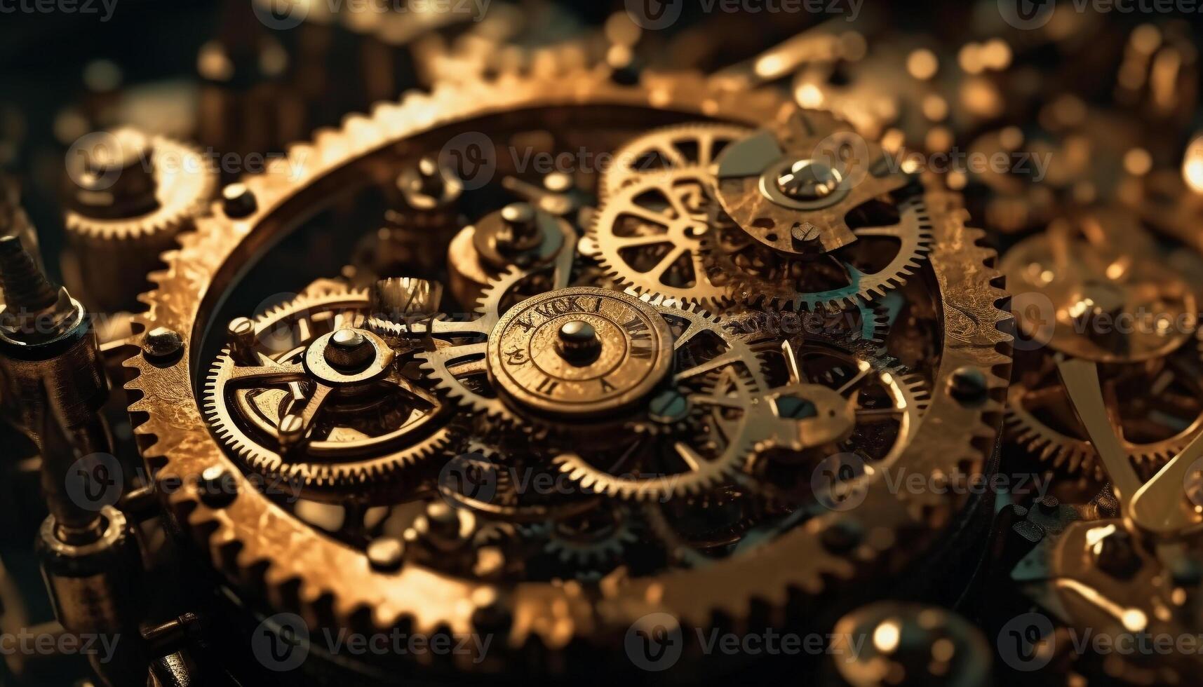 Clockworks turning in precise motion, teamwork ensures accuracy and success generated by AI photo