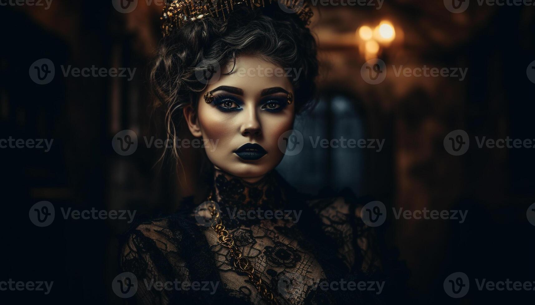 hermosa mujer en gótico vestir exuda sensualidad y elegancia generado por ai foto