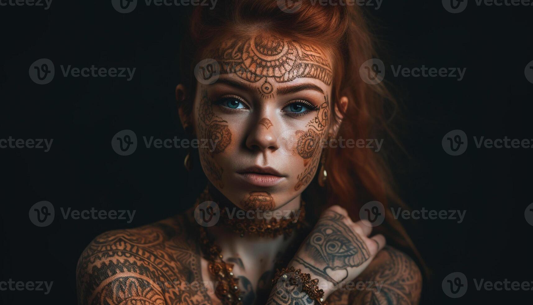 Beautiful young woman with elegance and sensuality in studio shot generated by AI photo
