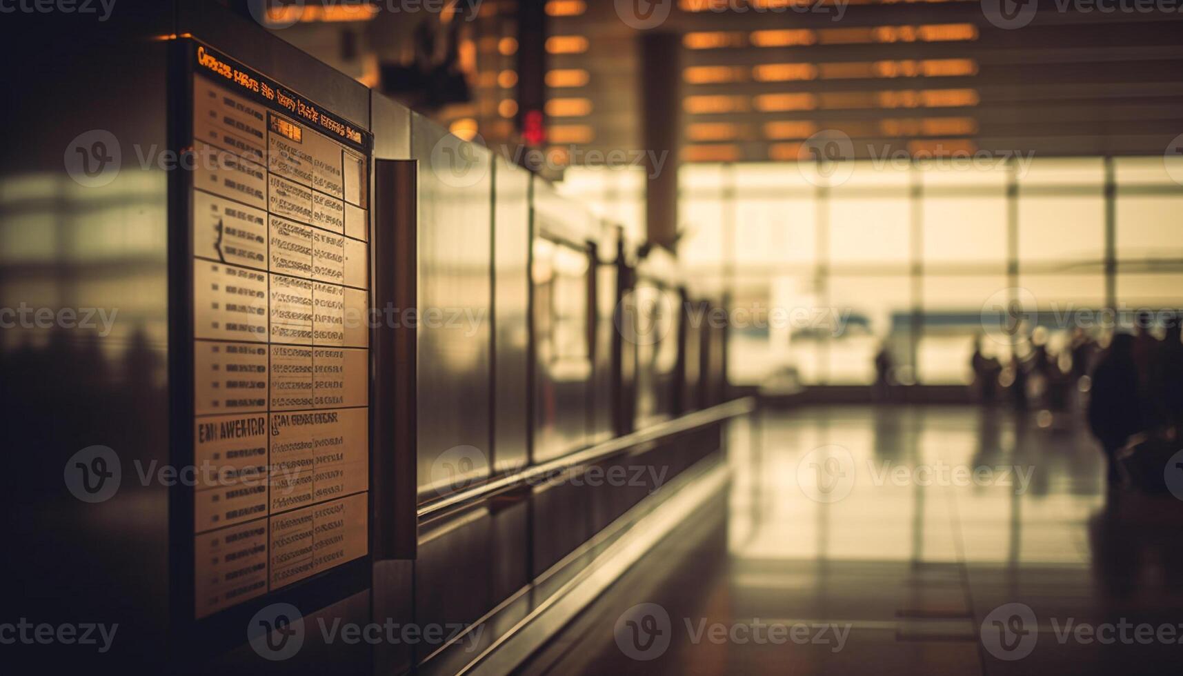 Passenger waiting for departure board in modern airport terminal generated by AI photo