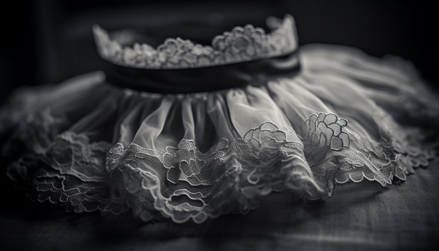 Soft lace and shiny satin adorn the elegant wedding dress generated by AI photo