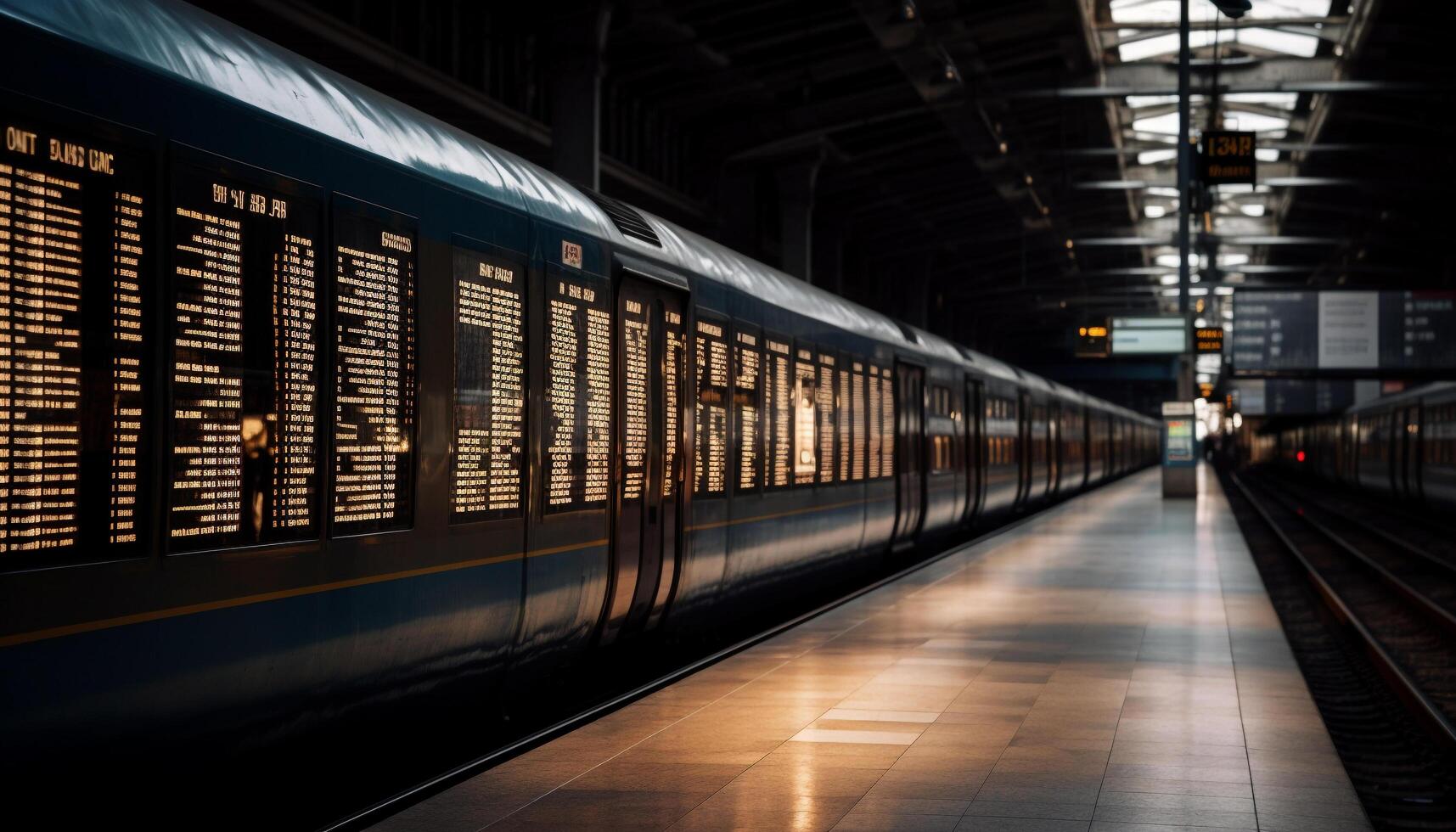 Inside the illuminated subway station, passengers wait for their train generated by AI photo