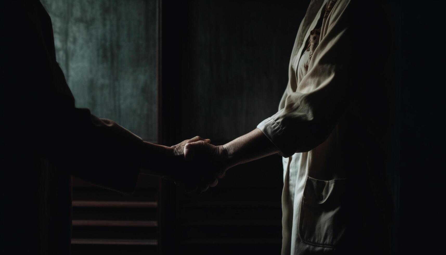 Successful business agreement two males and females shaking hands indoors generated by AI photo