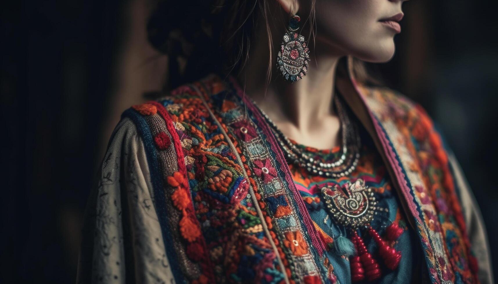 uno elegante joven mujer vistiendo tradicional indio ropa y joyería generado por ai foto