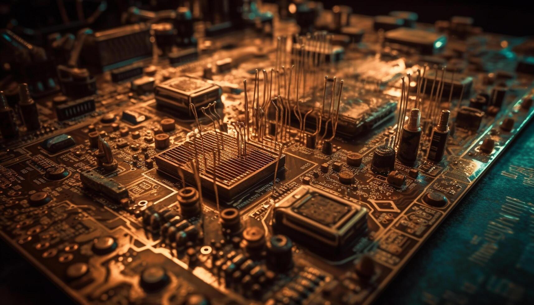 Complexity of computer circuit board reflects progress in technology industry generated by AI photo