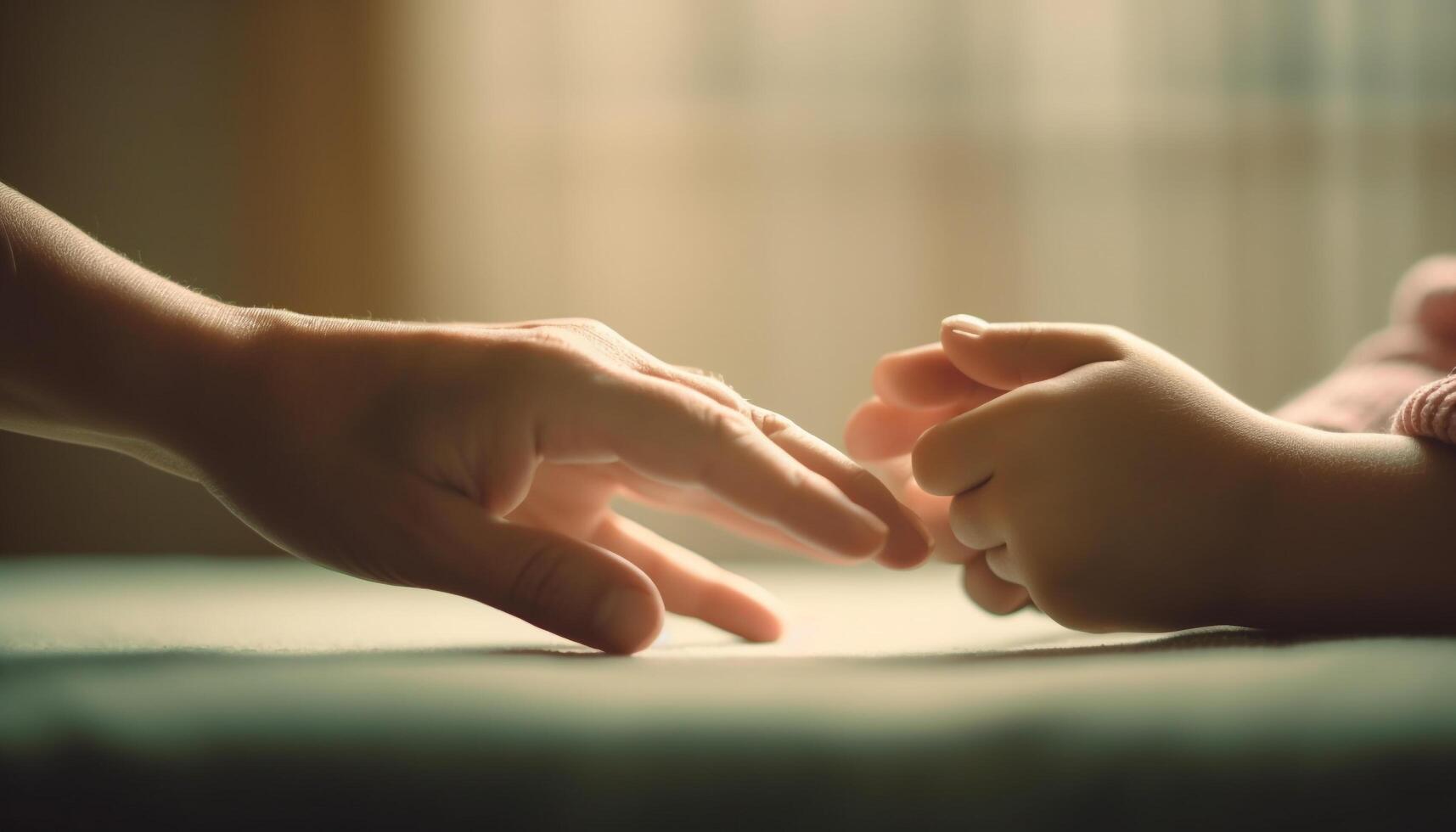 Mother and child bond through affectionate hand holding indoors generated by AI photo