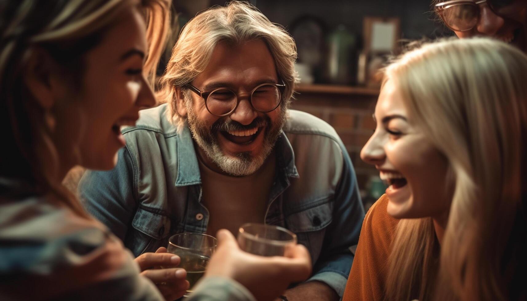 A group of cheerful adults enjoying a carefree social gathering generated by AI photo