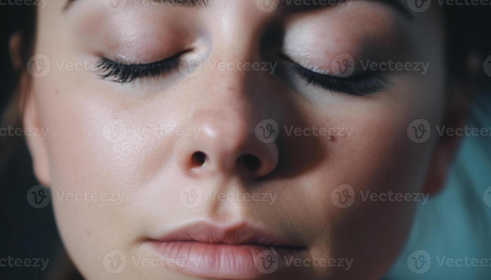 A serene young woman closed eyes convey pure relaxation outdoors generated by AI photo