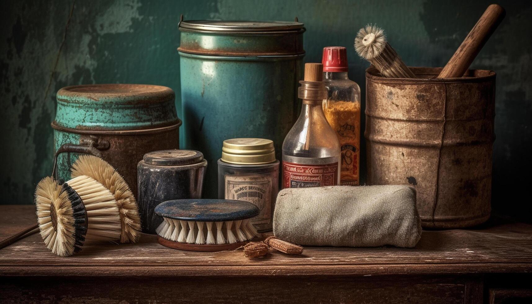 A rustic wooden table with a collection of homemade spices generated by AI photo