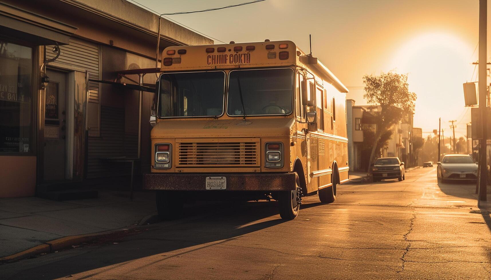 Dirty old bus speeds through rural traffic, passengers hold on tight generated by AI photo