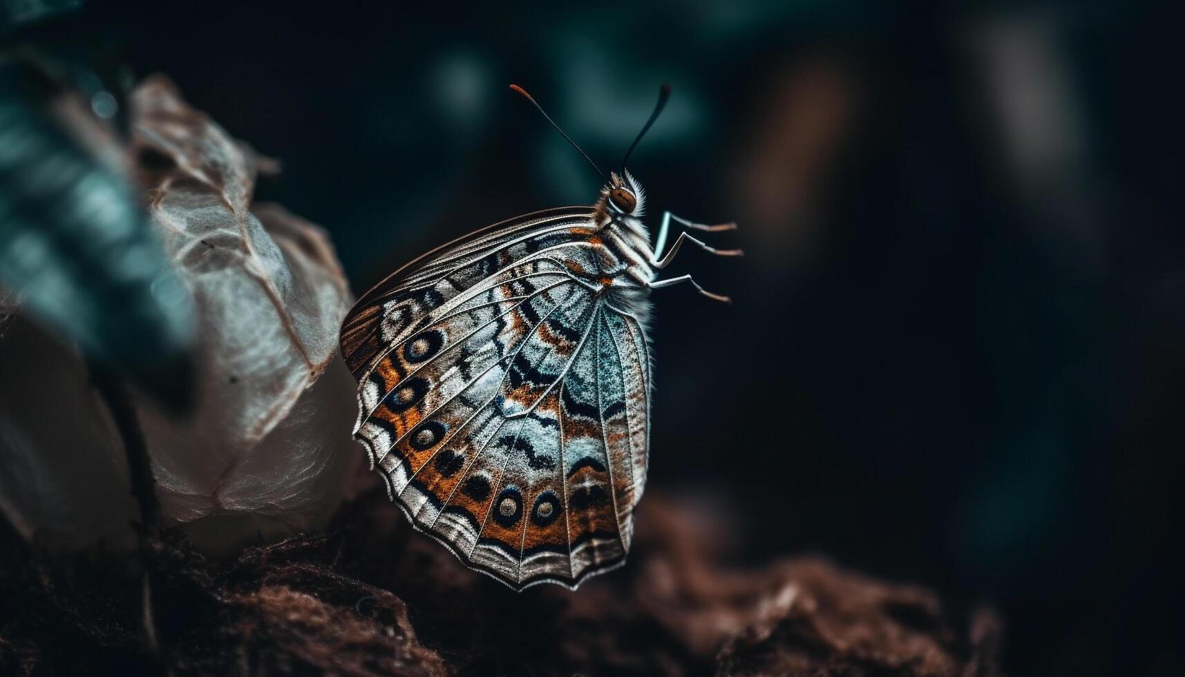 el frágil belleza de un multi de colores mariposa alas en macro generado por ai foto