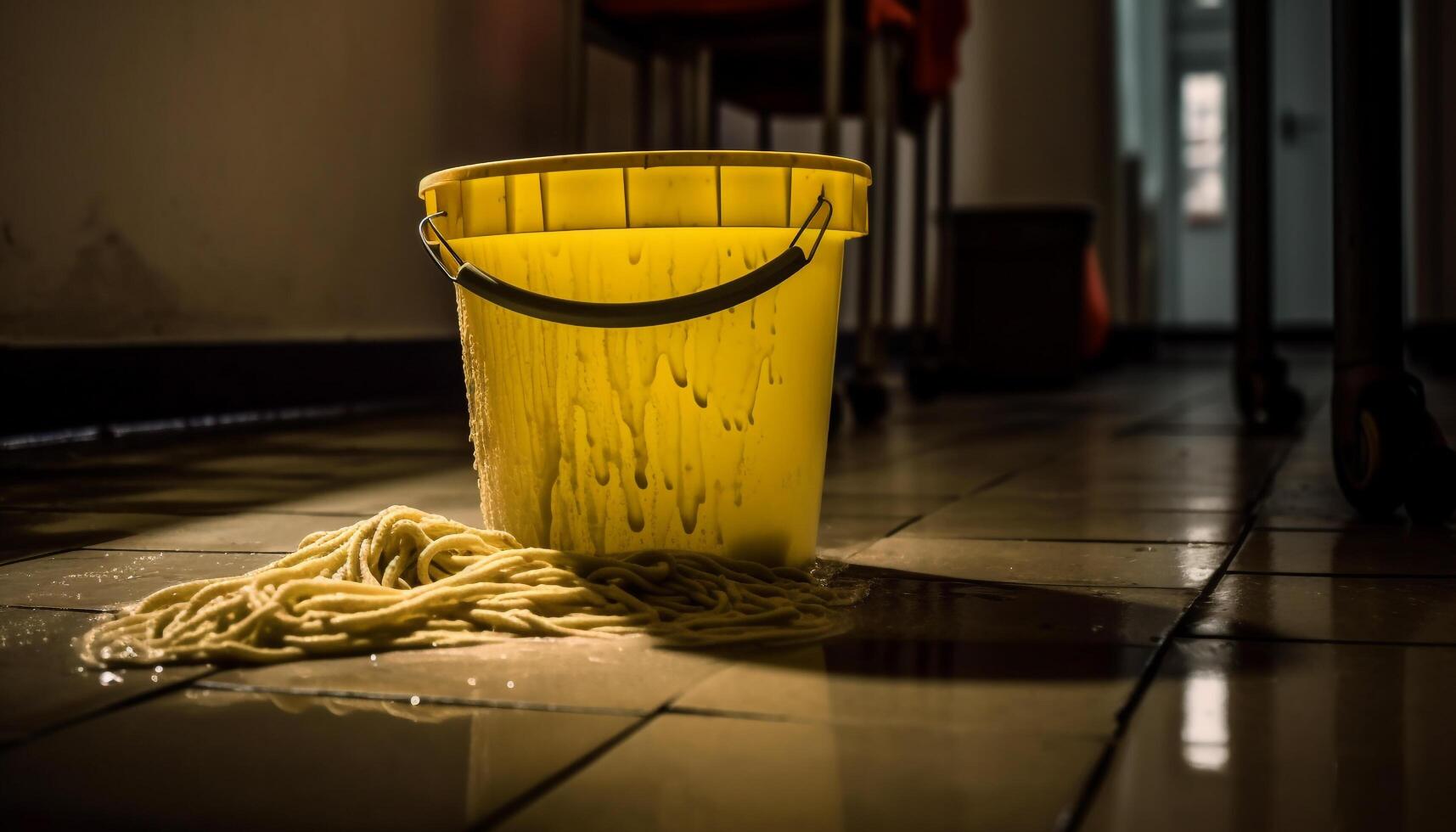 A spooky pumpkin lantern on a yellow table indoors generated by AI photo