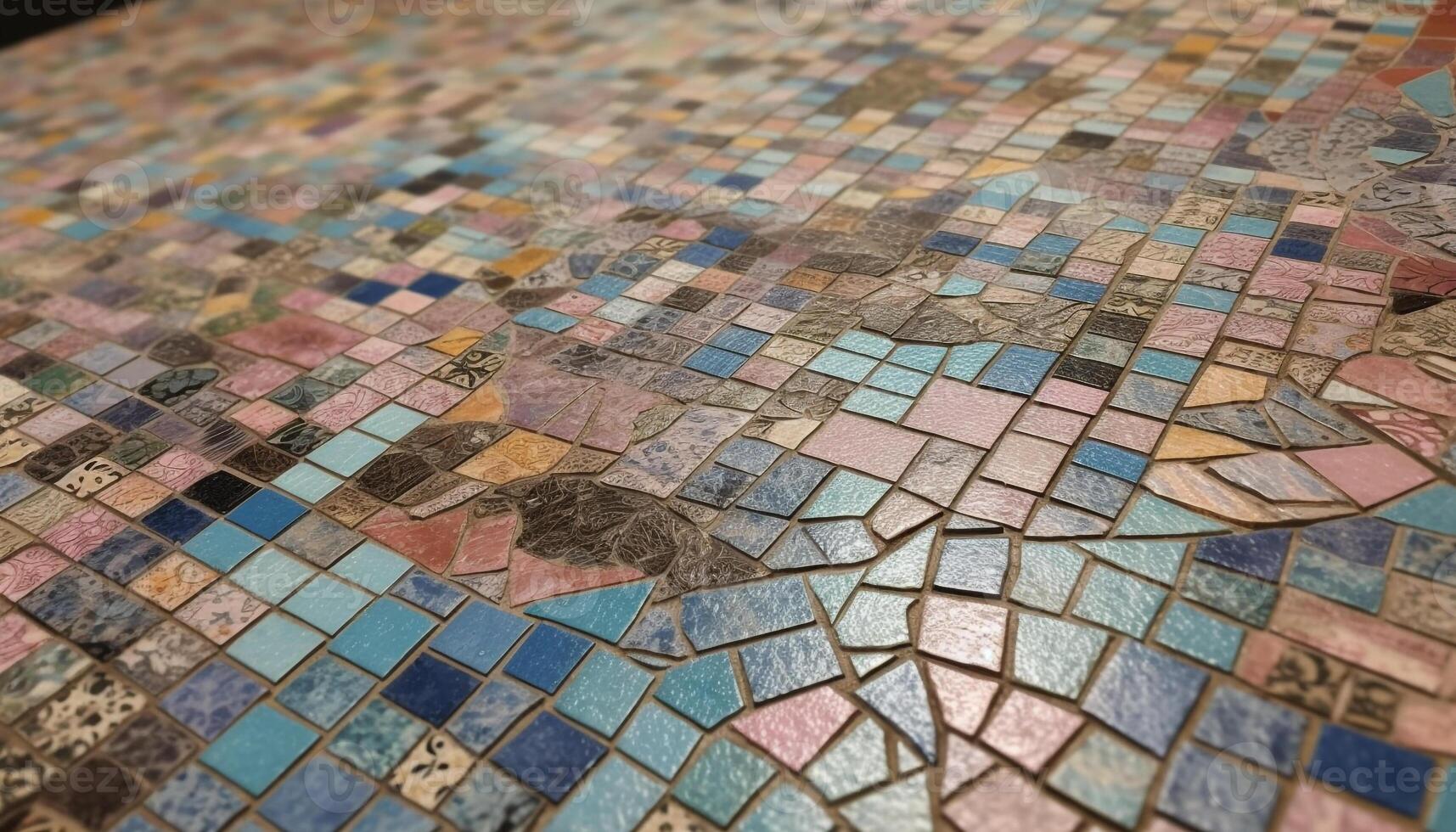 Geometric square tiles create vibrant mosaic flooring in modern architecture generated by AI photo