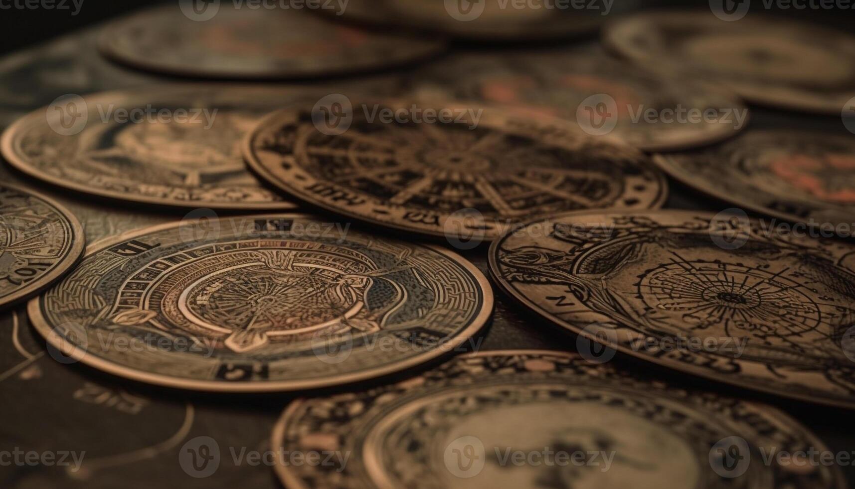 Stacks of old paper currency symbolize wealth and success generated by