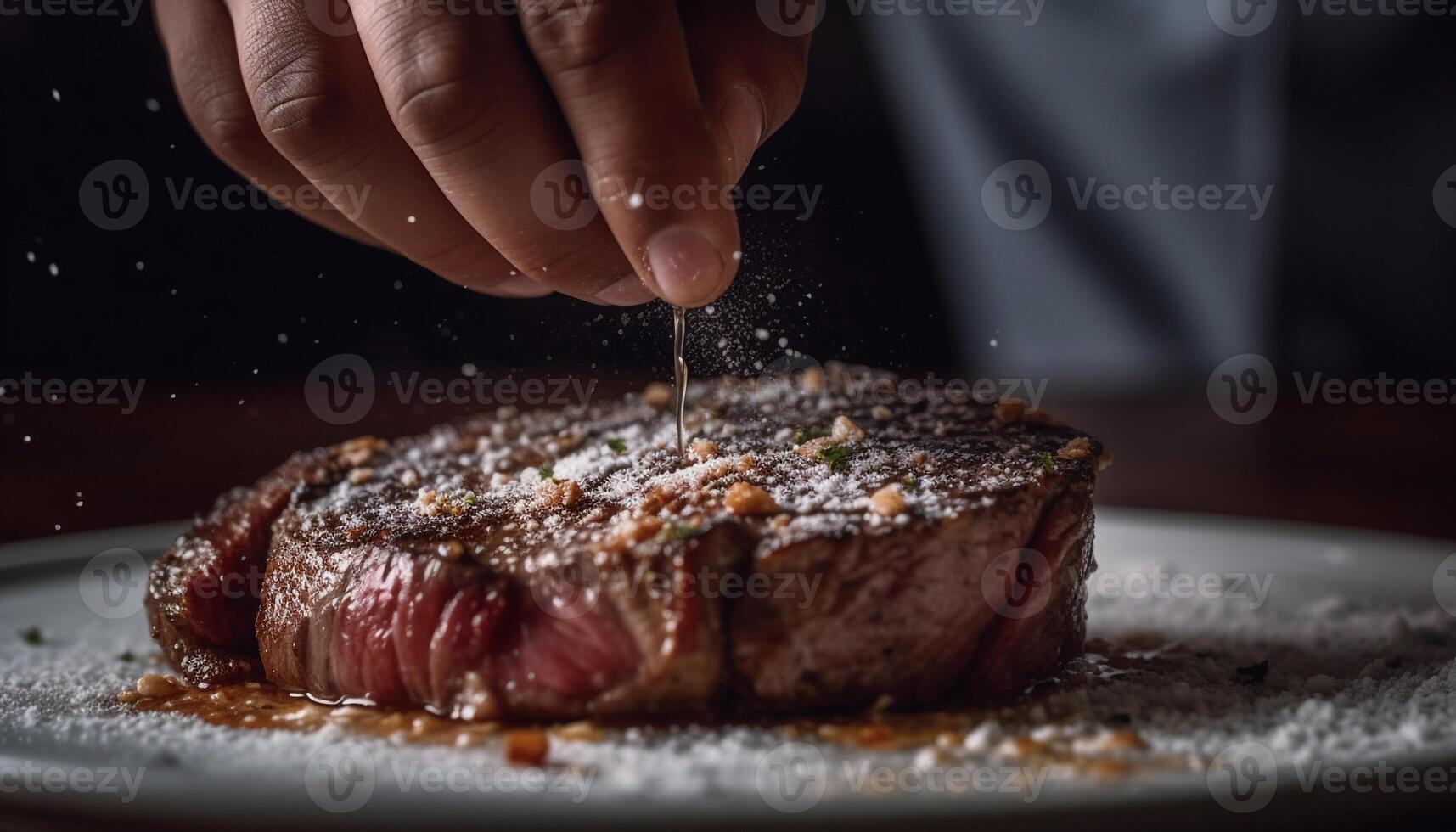 Grilled fillet steak, cooked to perfection, served on gourmet plate generated by AI photo