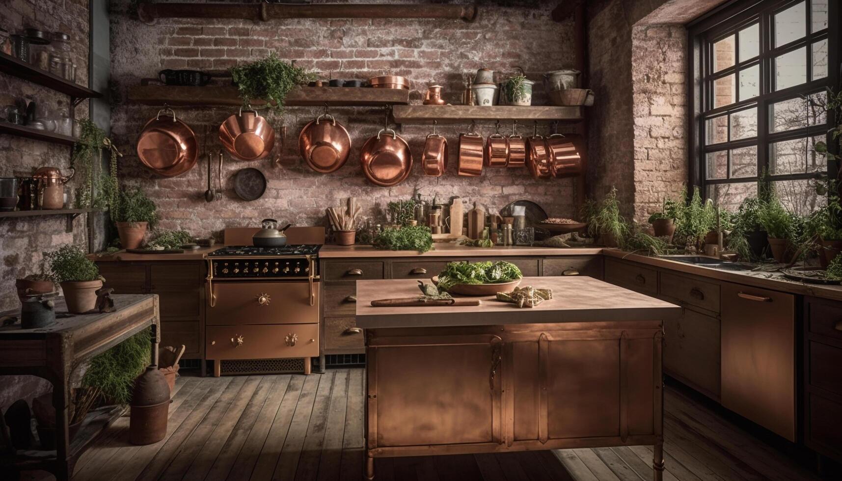 Modern rustic kitchen design with luxury appliances and hardwood flooring generated by AI photo